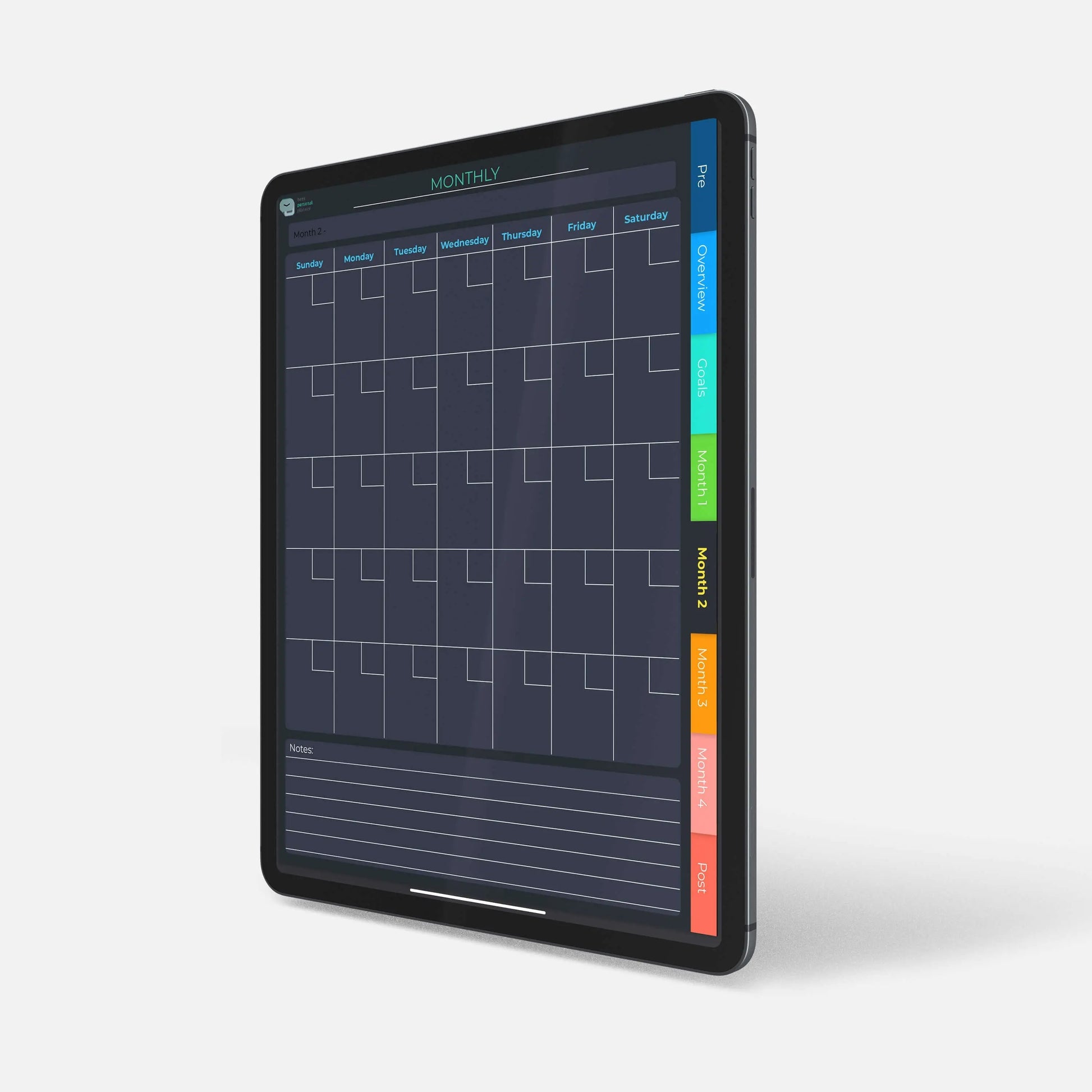 digital 100 day planner dark monthly calendar