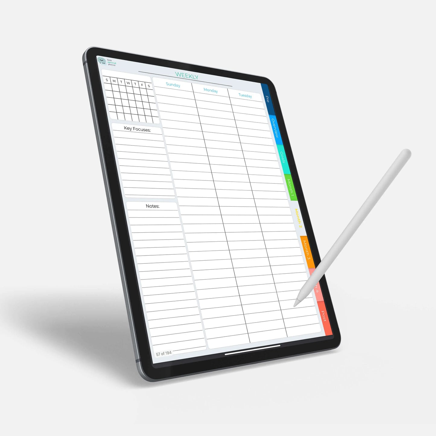 digital 100 day planner weekly planning