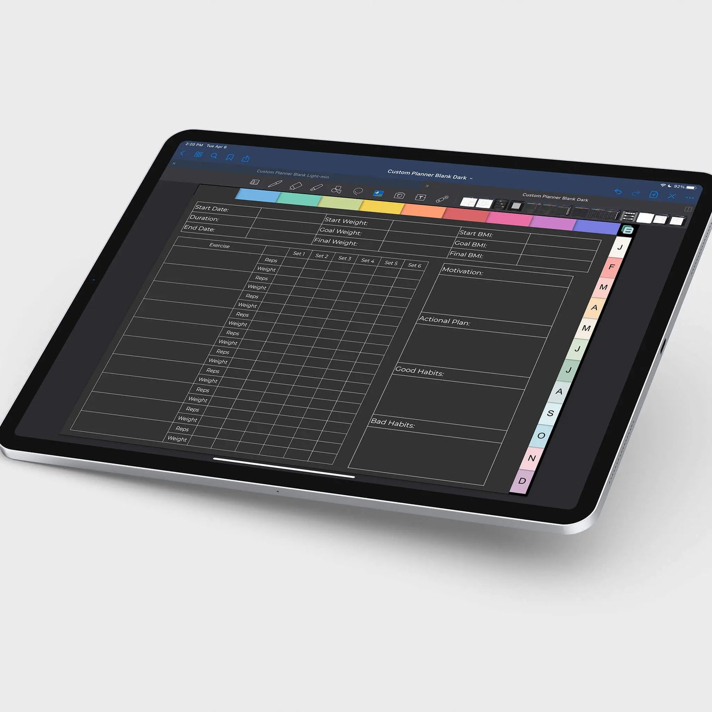 digital customer planner fitness inserts