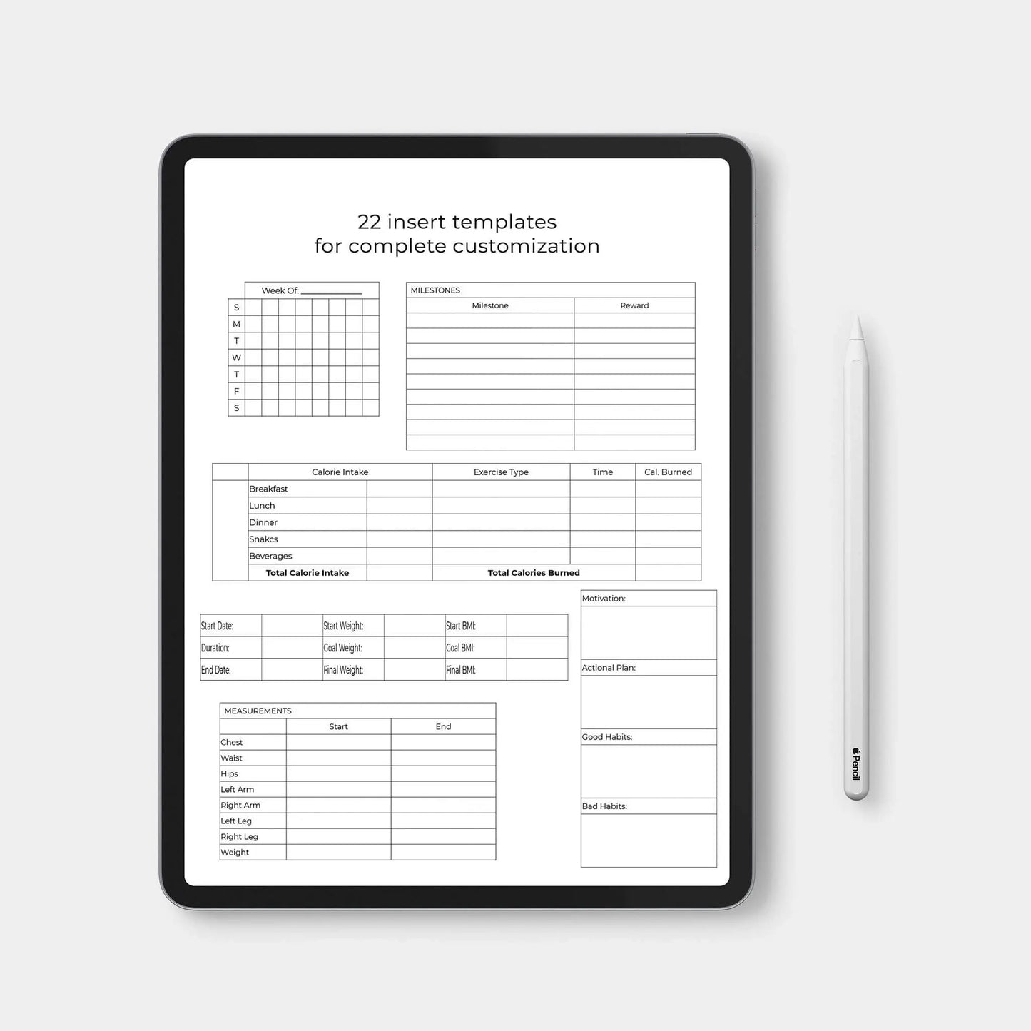 digital customer planner fitness inserts
