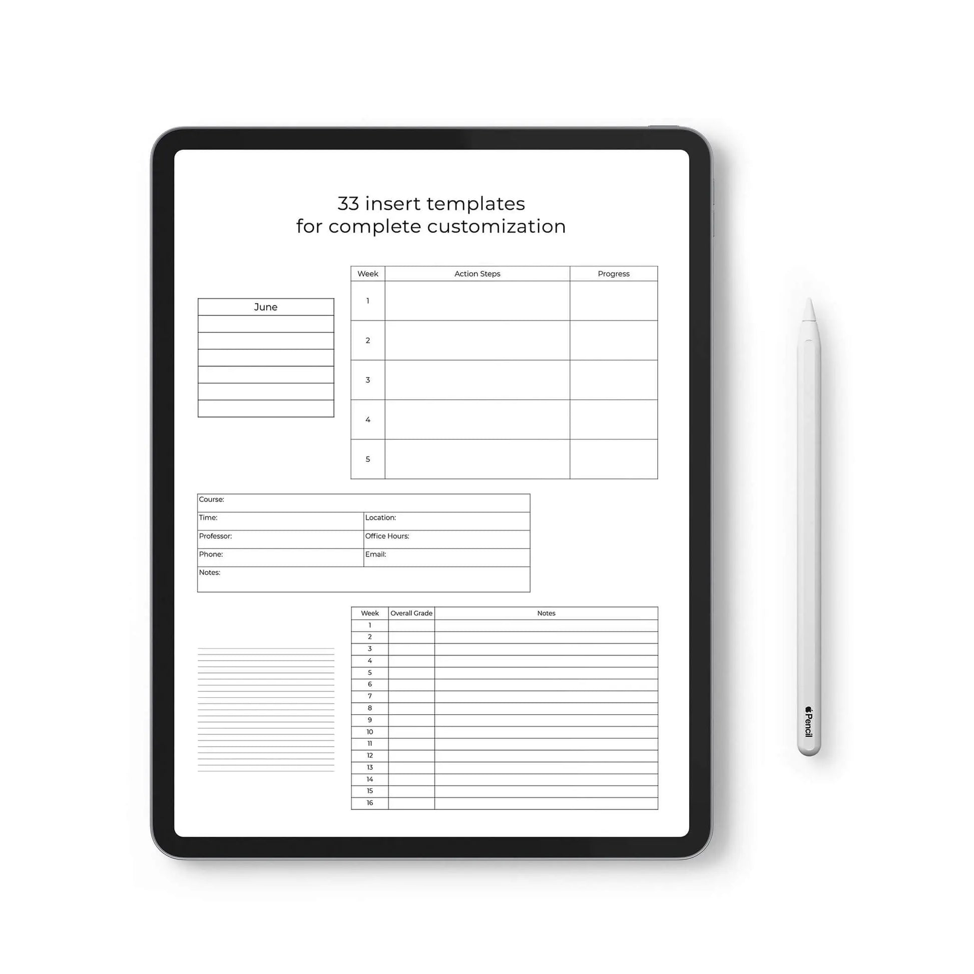 custom planner student inserts