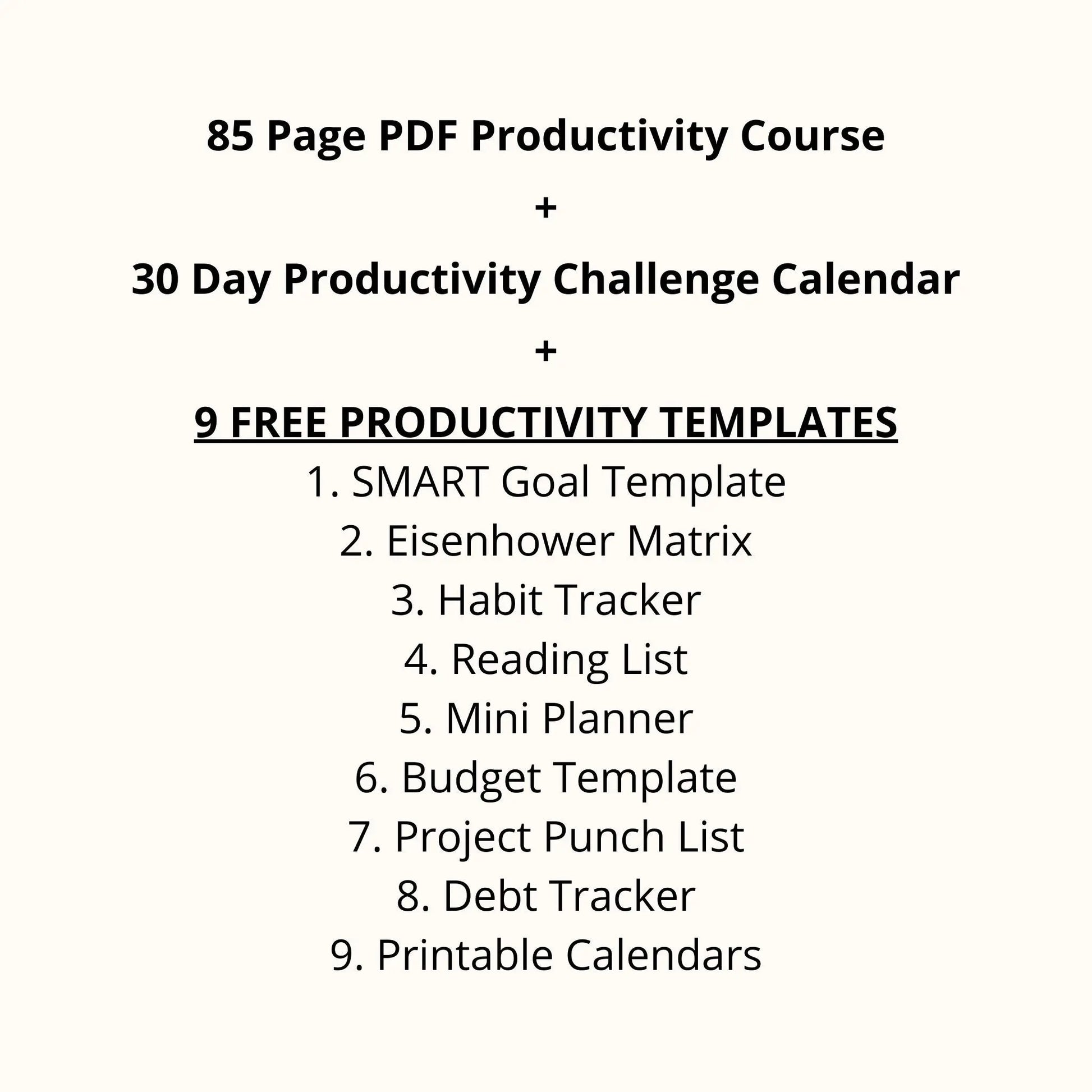 productivity bootcamp and free template list