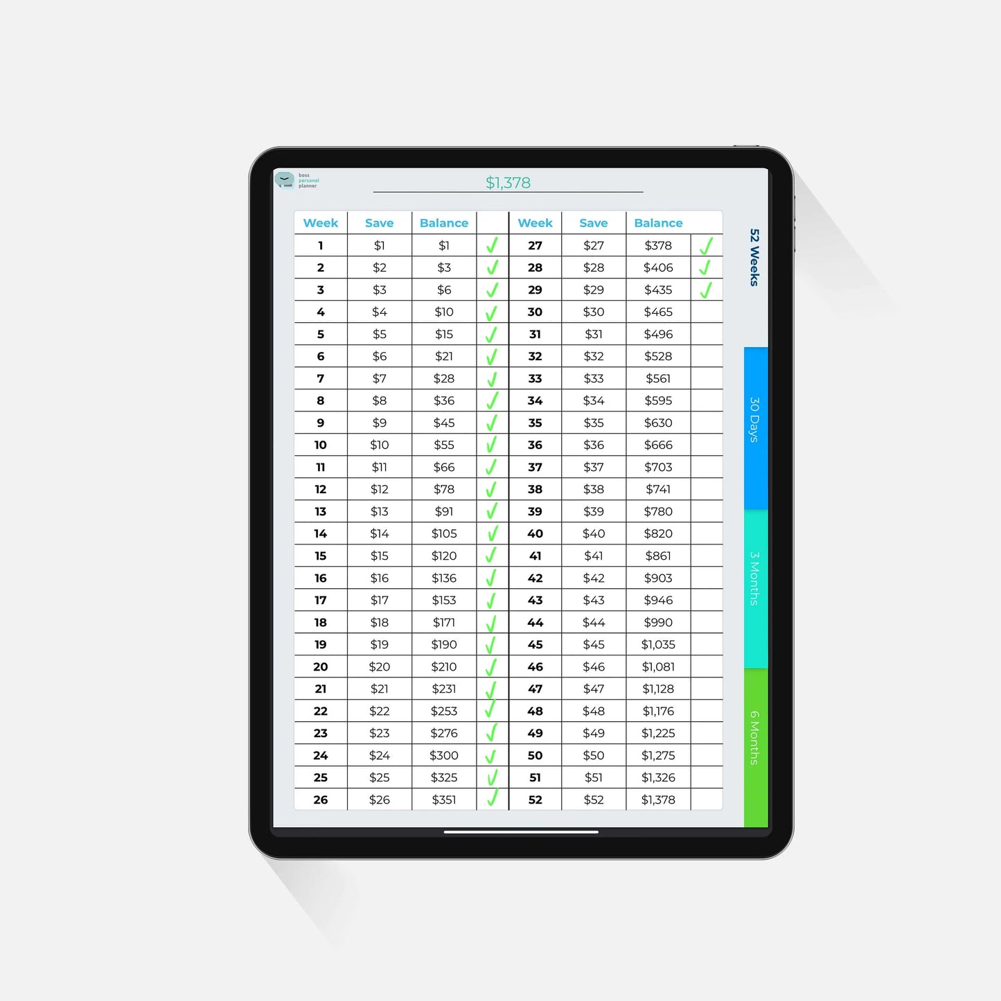 52 week savings challenge template