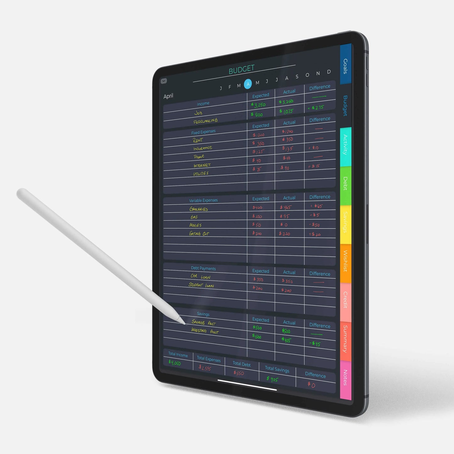 Monthly budget template for digital monthly budget