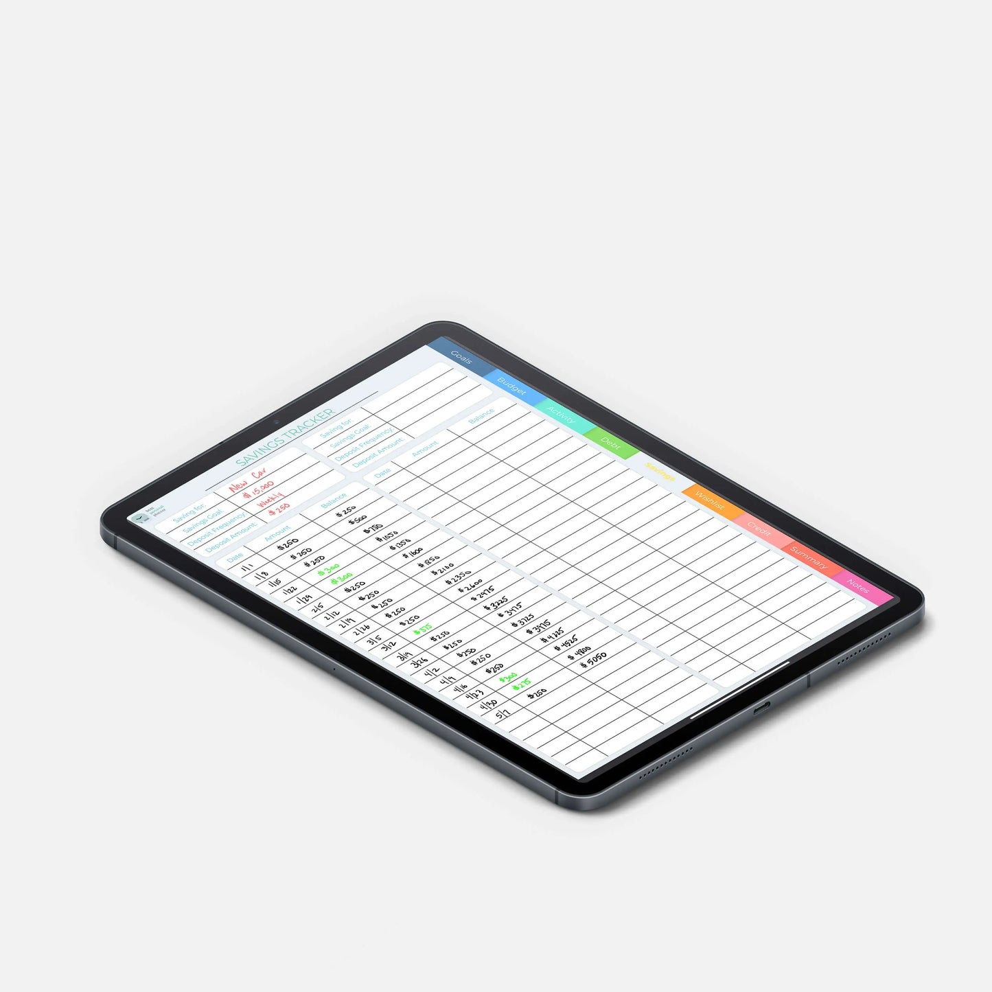 Savings tracker for budget planner