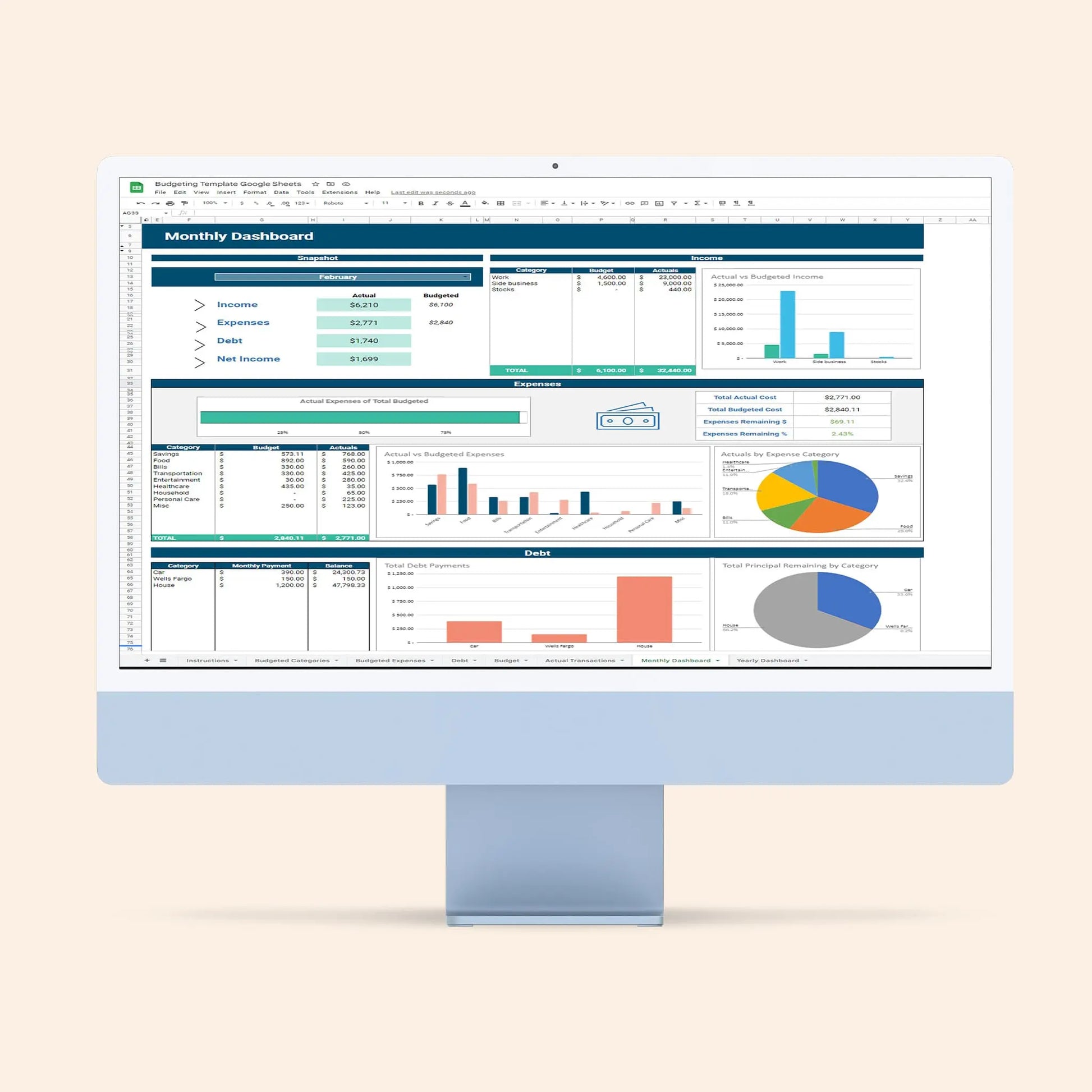google sheets budget planner dashboard