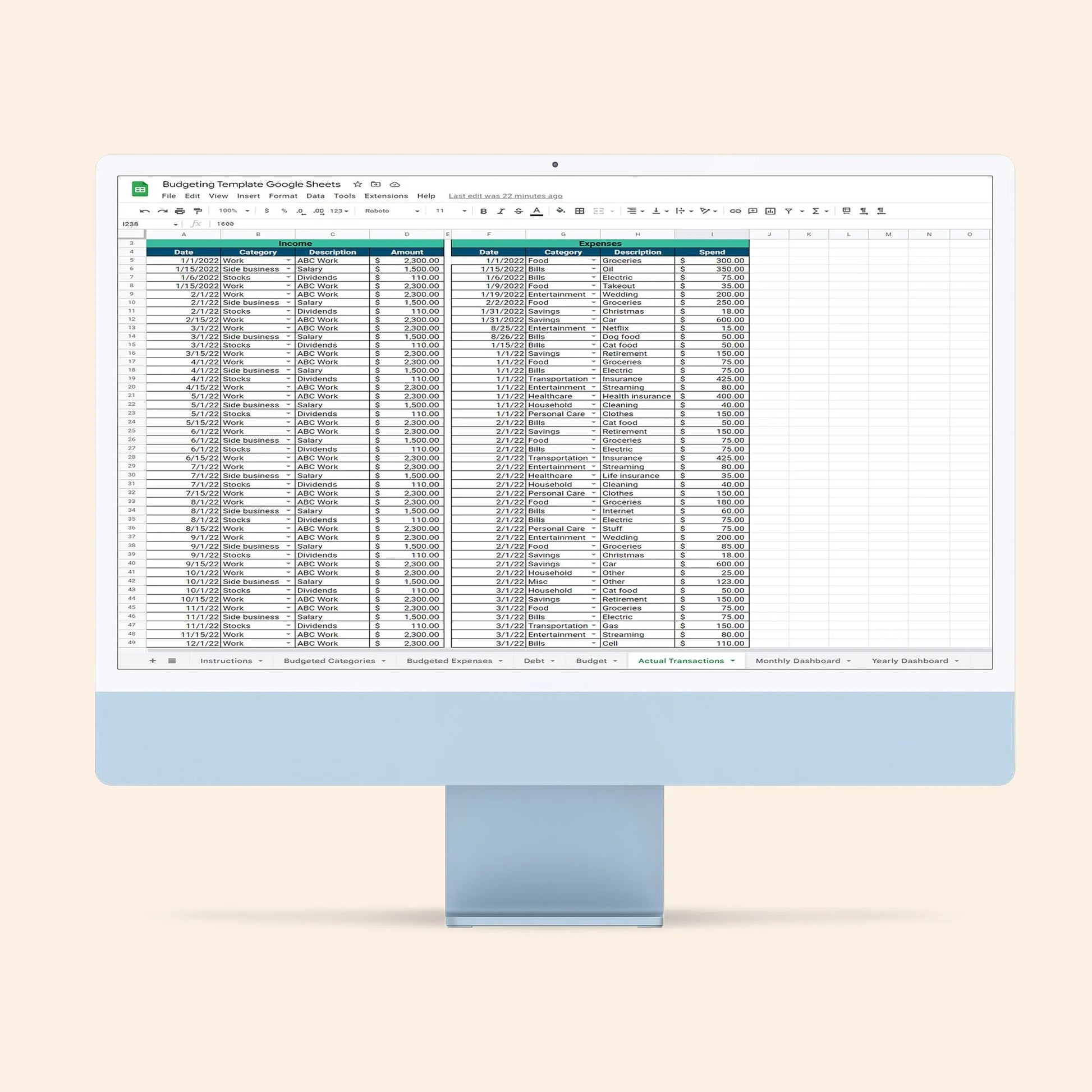 google sheets budget template transaction tracker