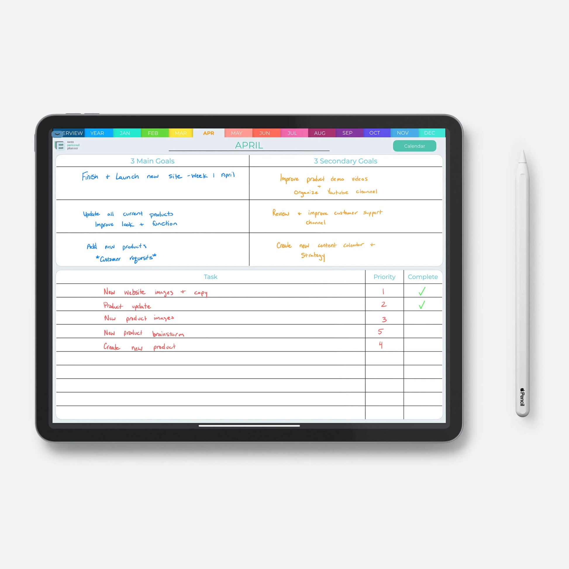 digital business planner monthly goals and tasks