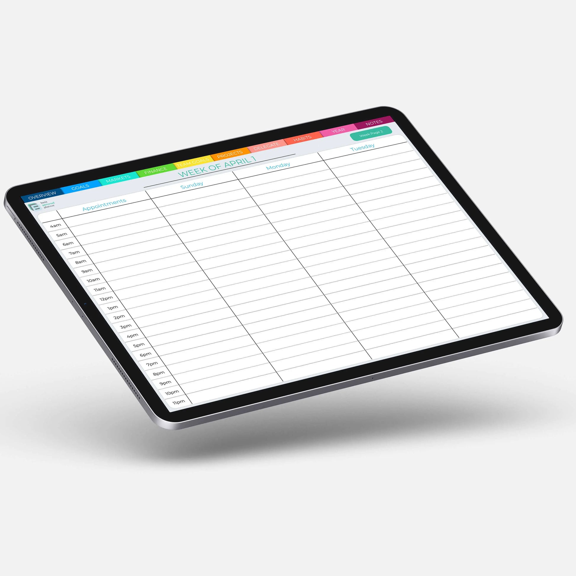 digital business planner weekly schedule