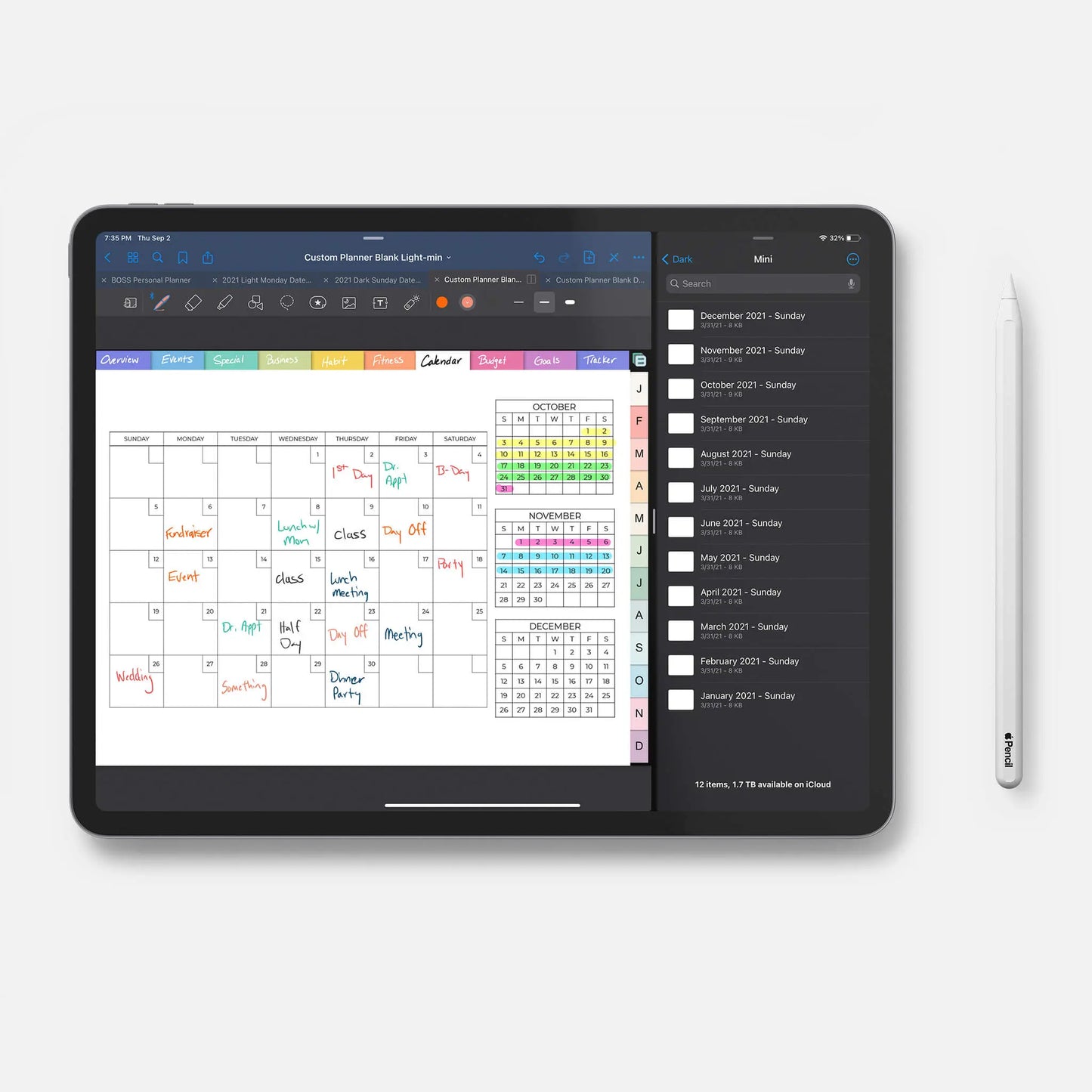 digital custom planner calendar inserts