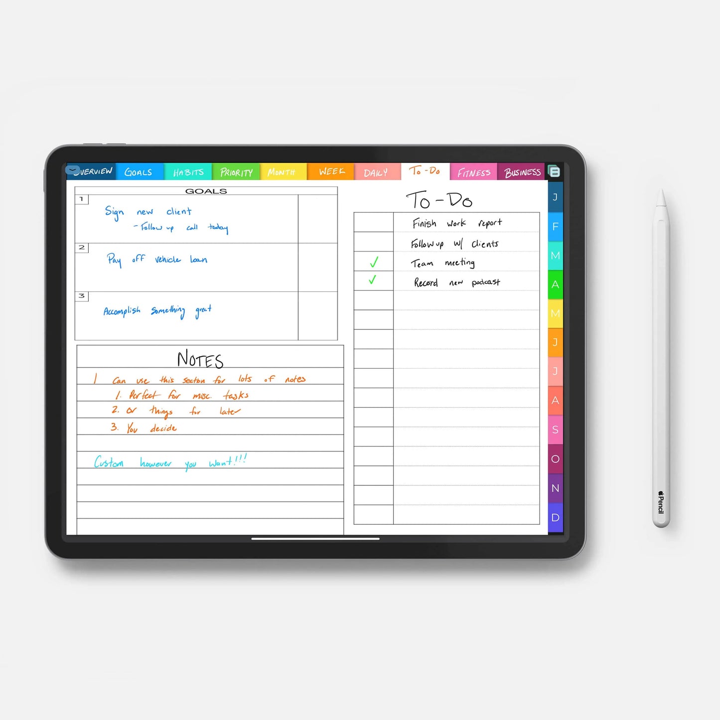 digital custom planner example spread layout