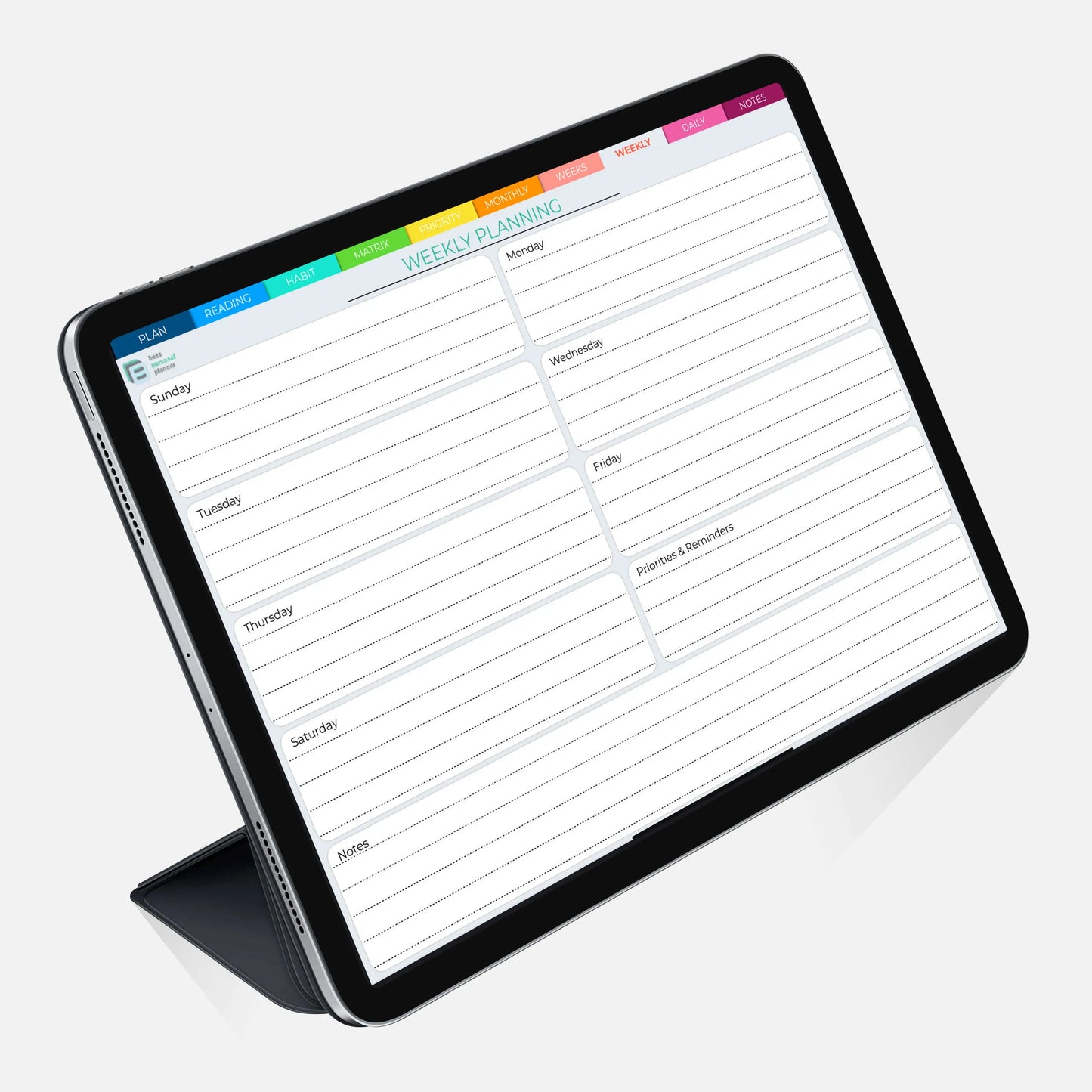 weekly planning page with daily blocks