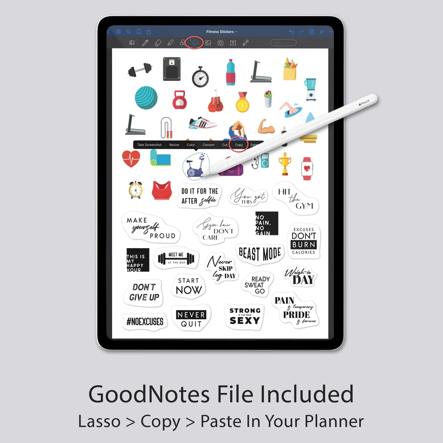 digital fitness stickers for goodnotes