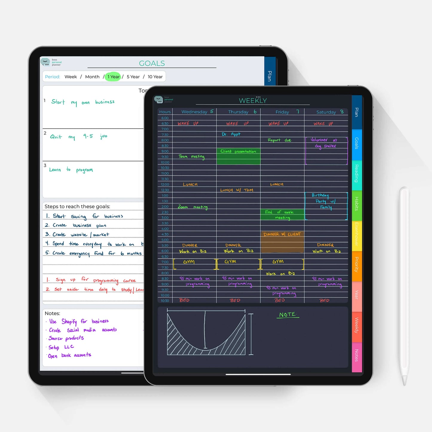 digital weekly planner goals and weekly layout