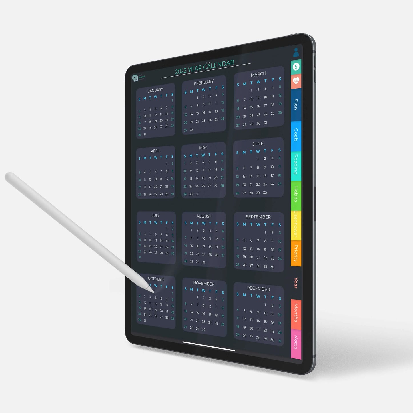 Digital Life Planner 2025 yearly calendar dark