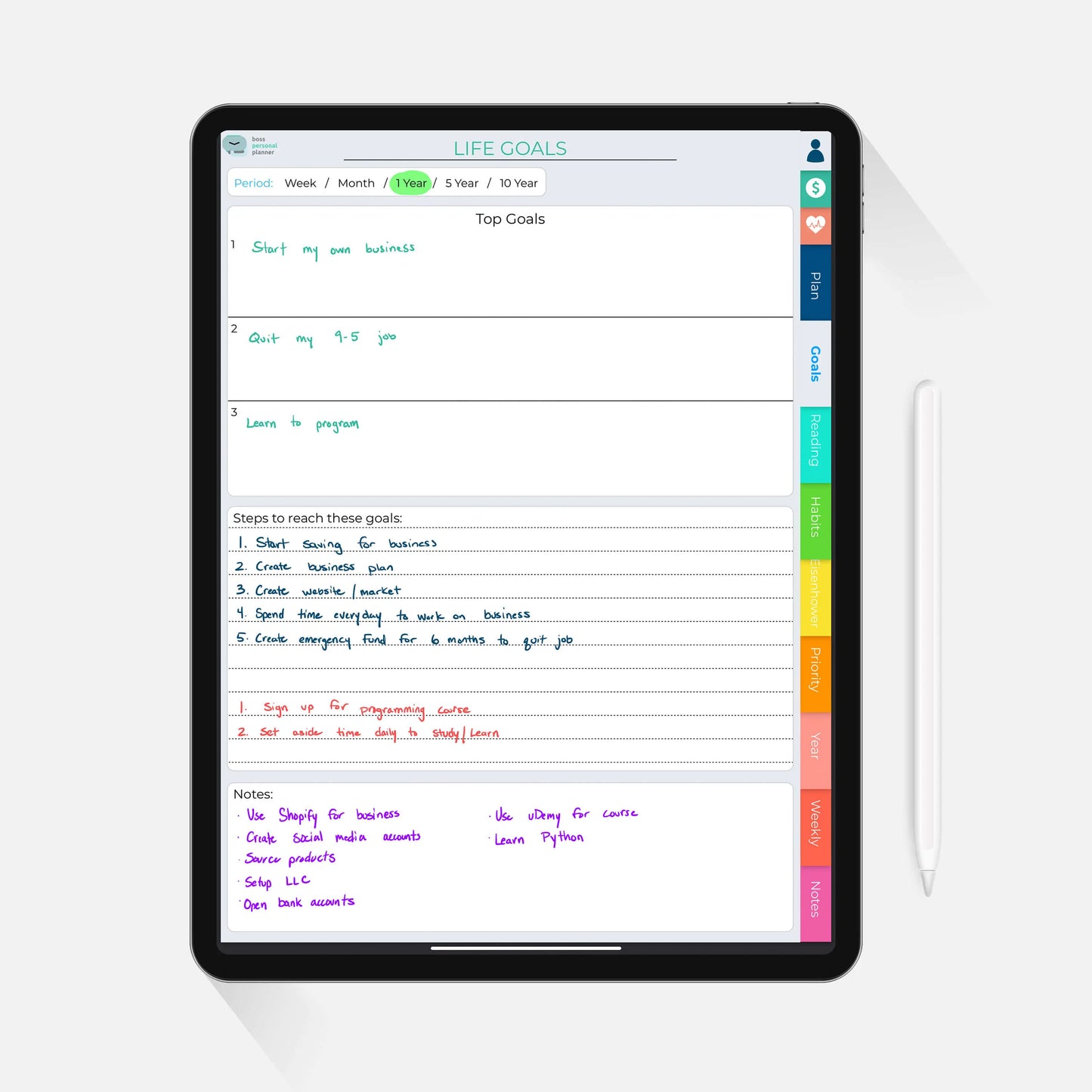 Digital Life Planner Life Goals