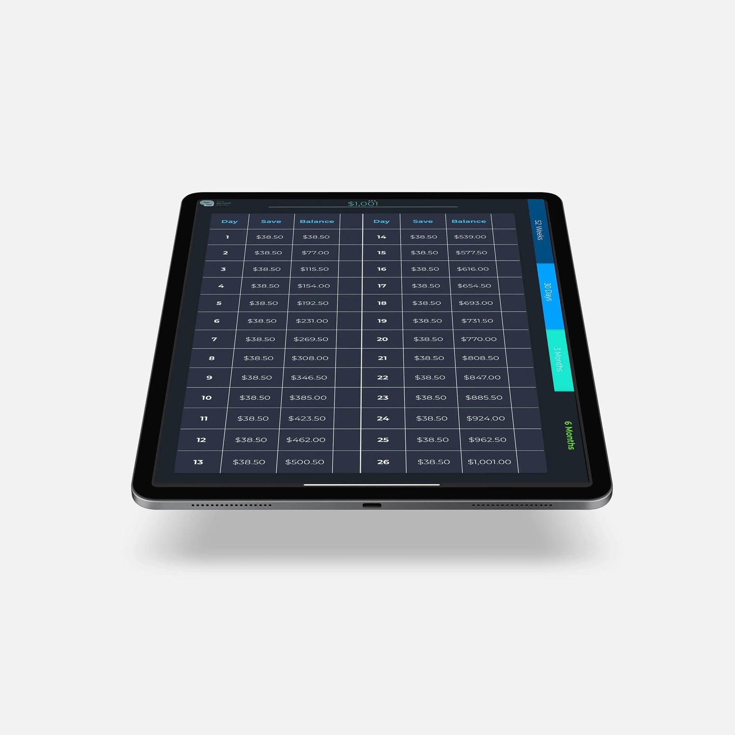dark version of digital money saving challenge