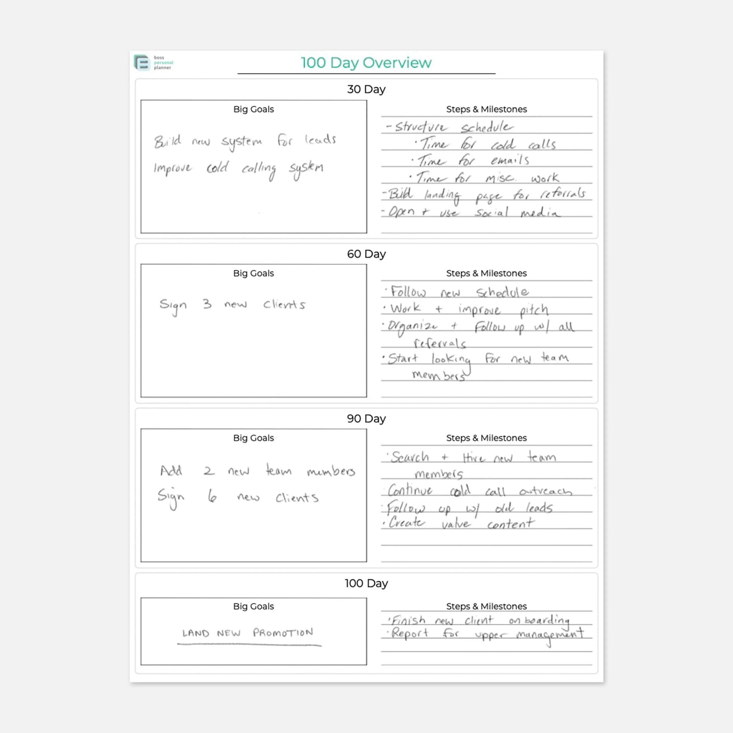 printable 100 day planner overview