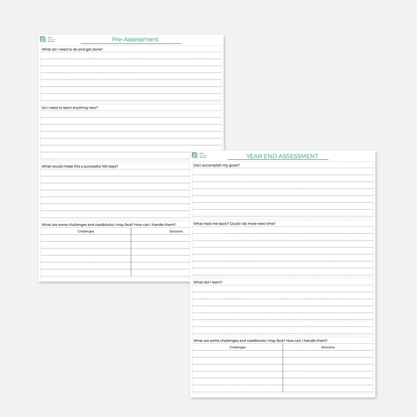 100 day planner pre assessment and year review