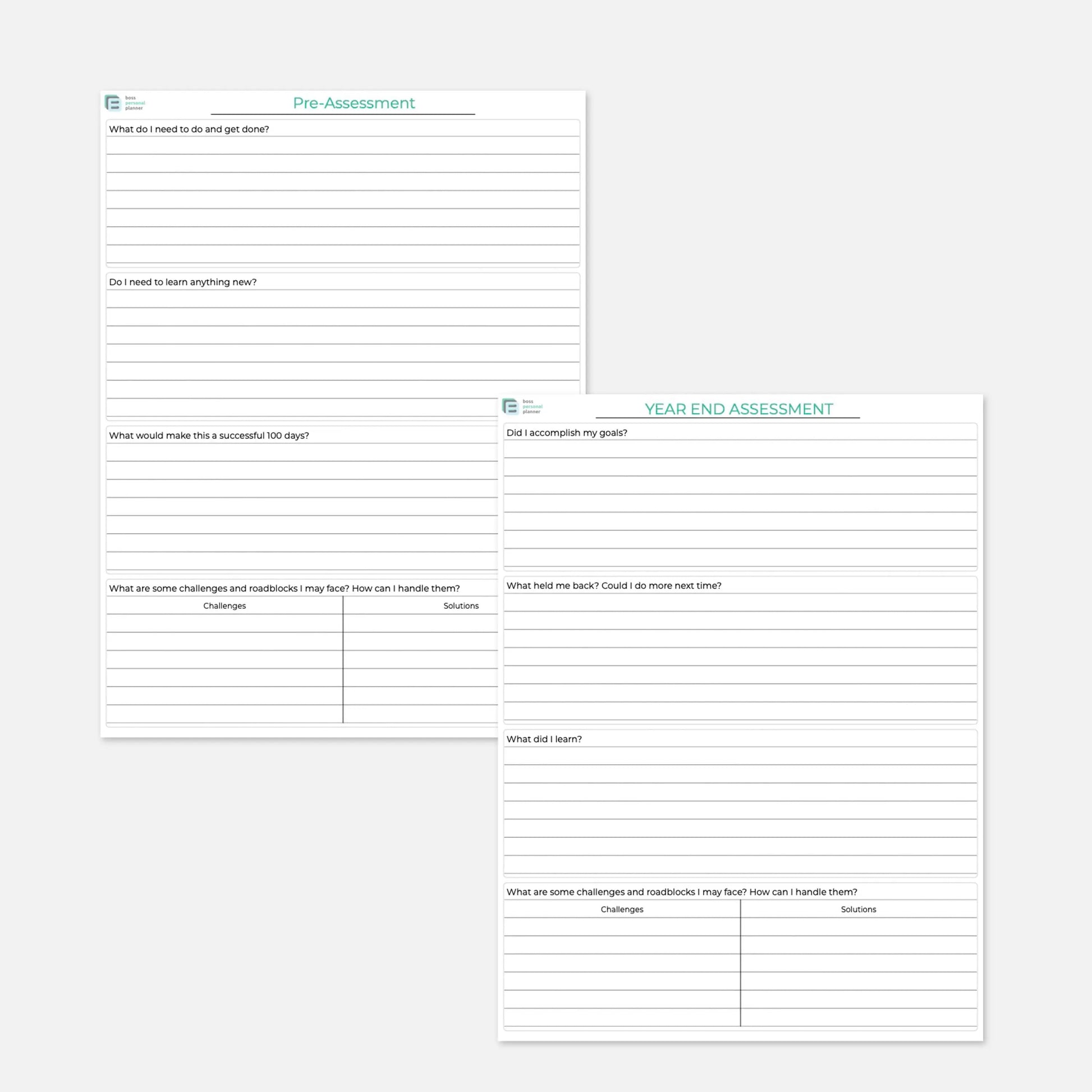 100 day planner pre assessment and year review