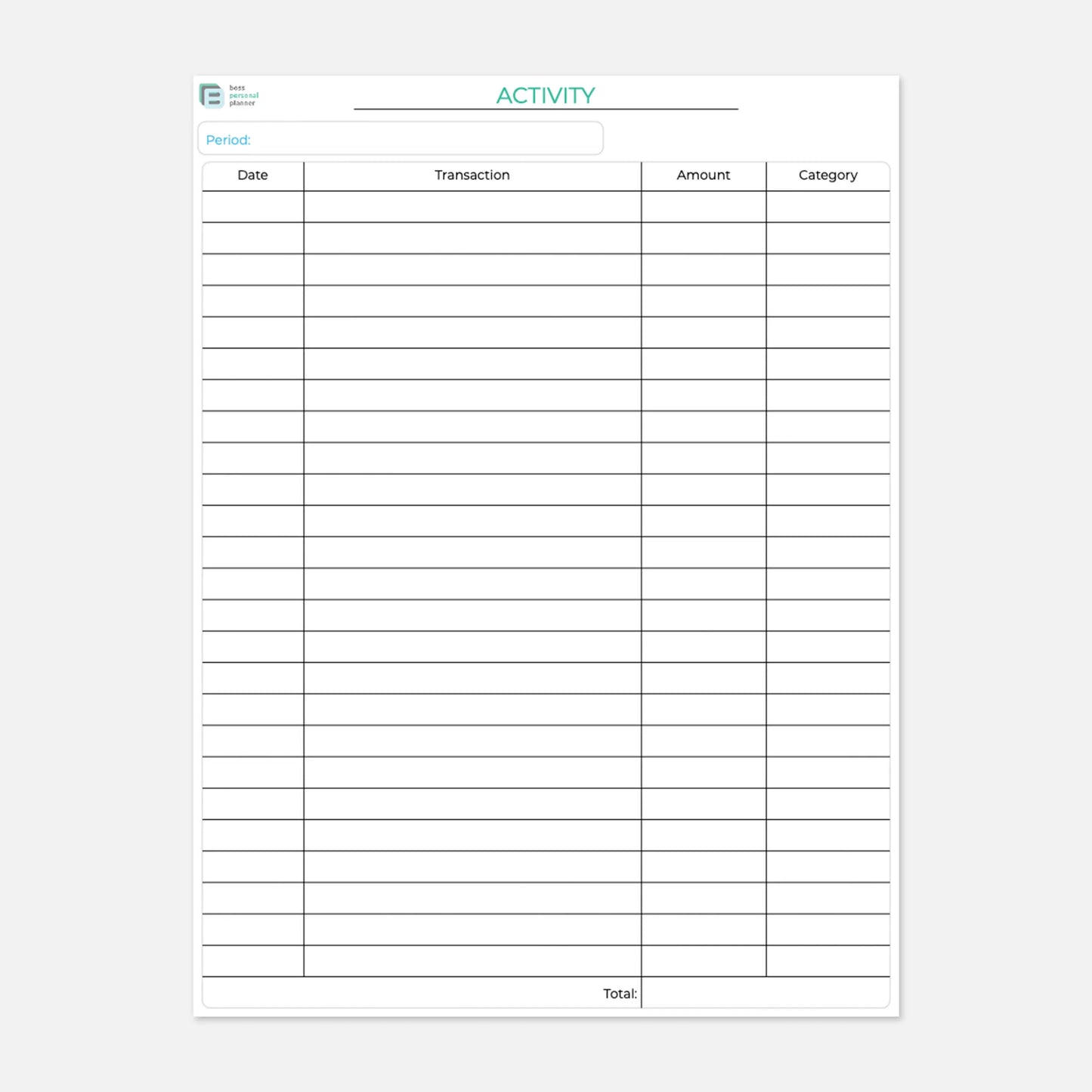 printable budget planner transaction activity