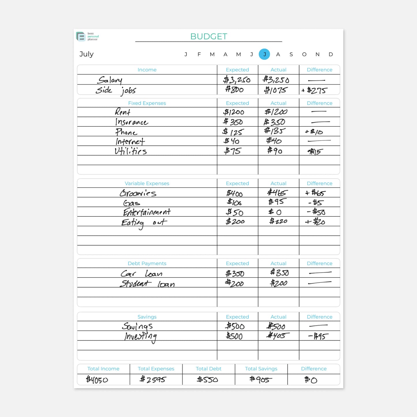 monthly budget template