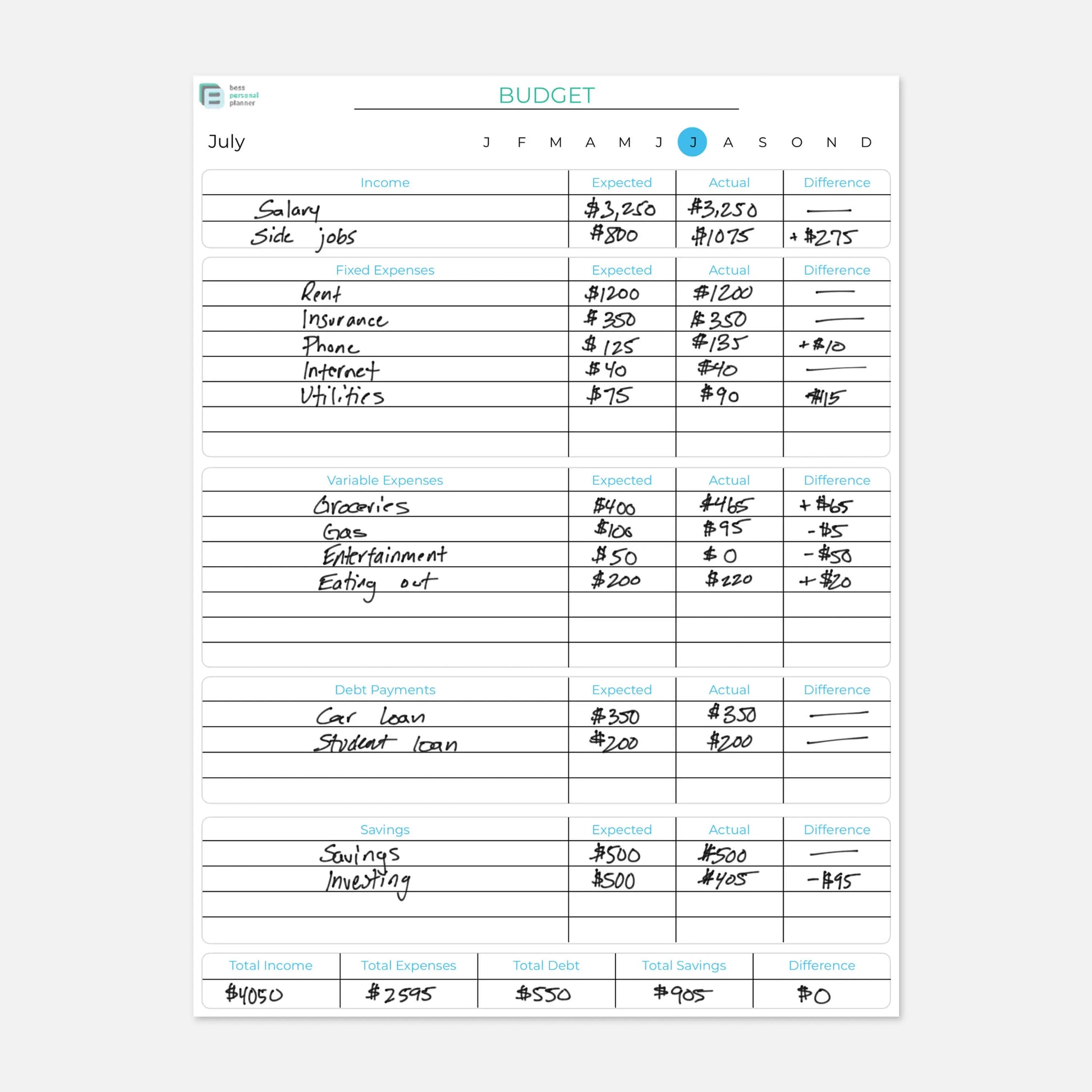 monthly budget template