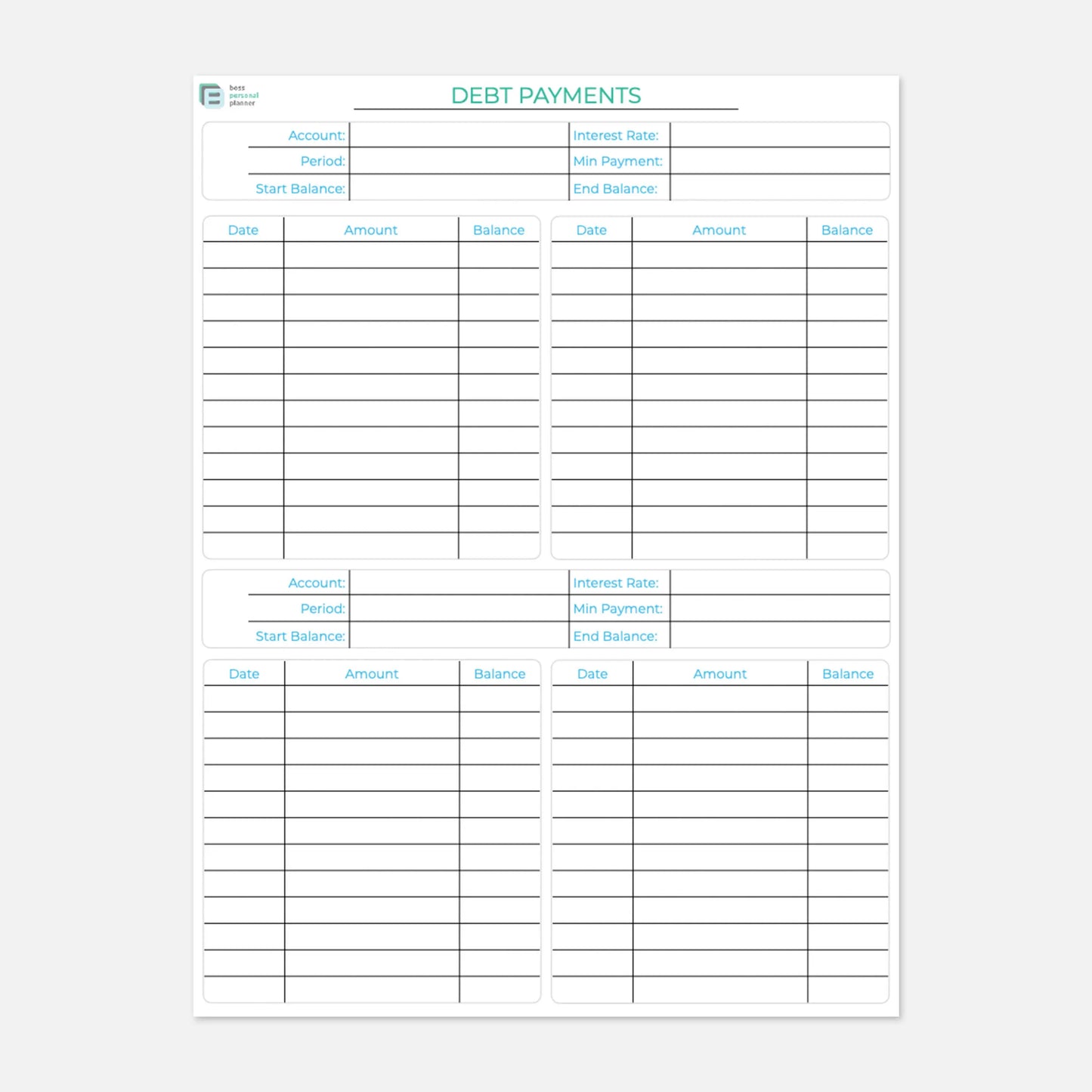budget printables debt payments