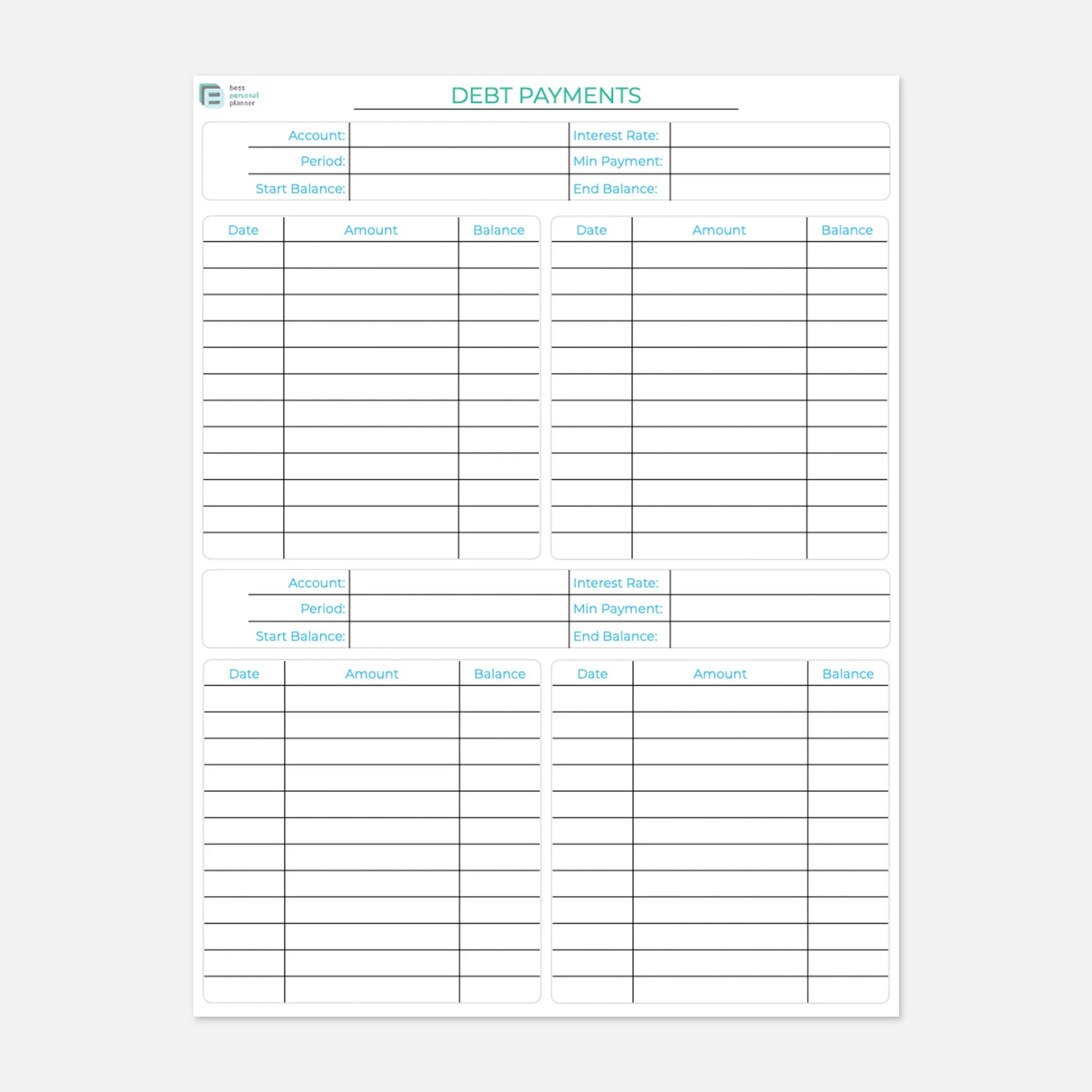 budget printables debt payments
