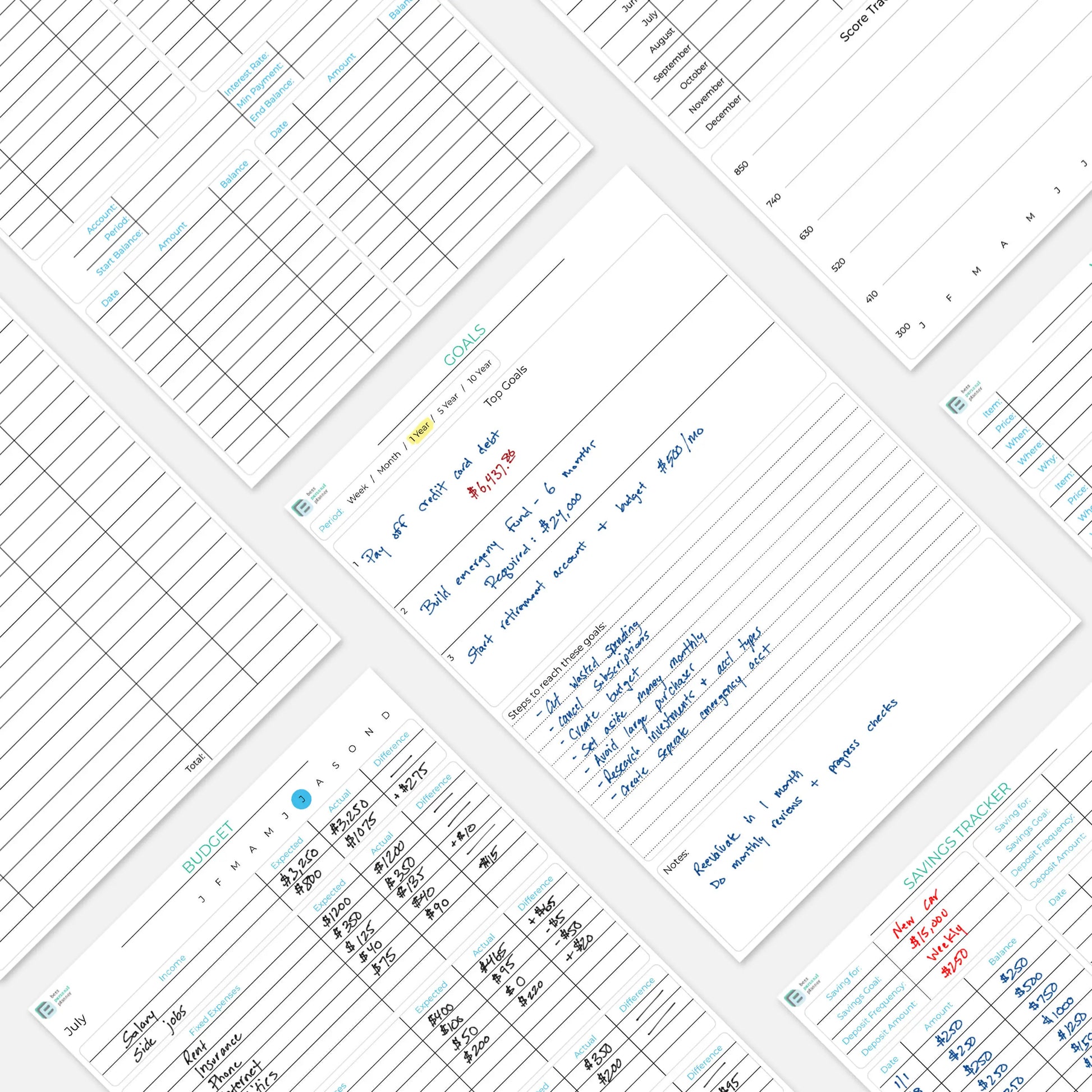 budget goals printable planner
