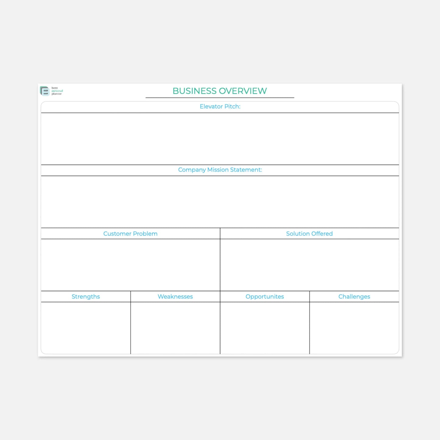 printable business planner overview