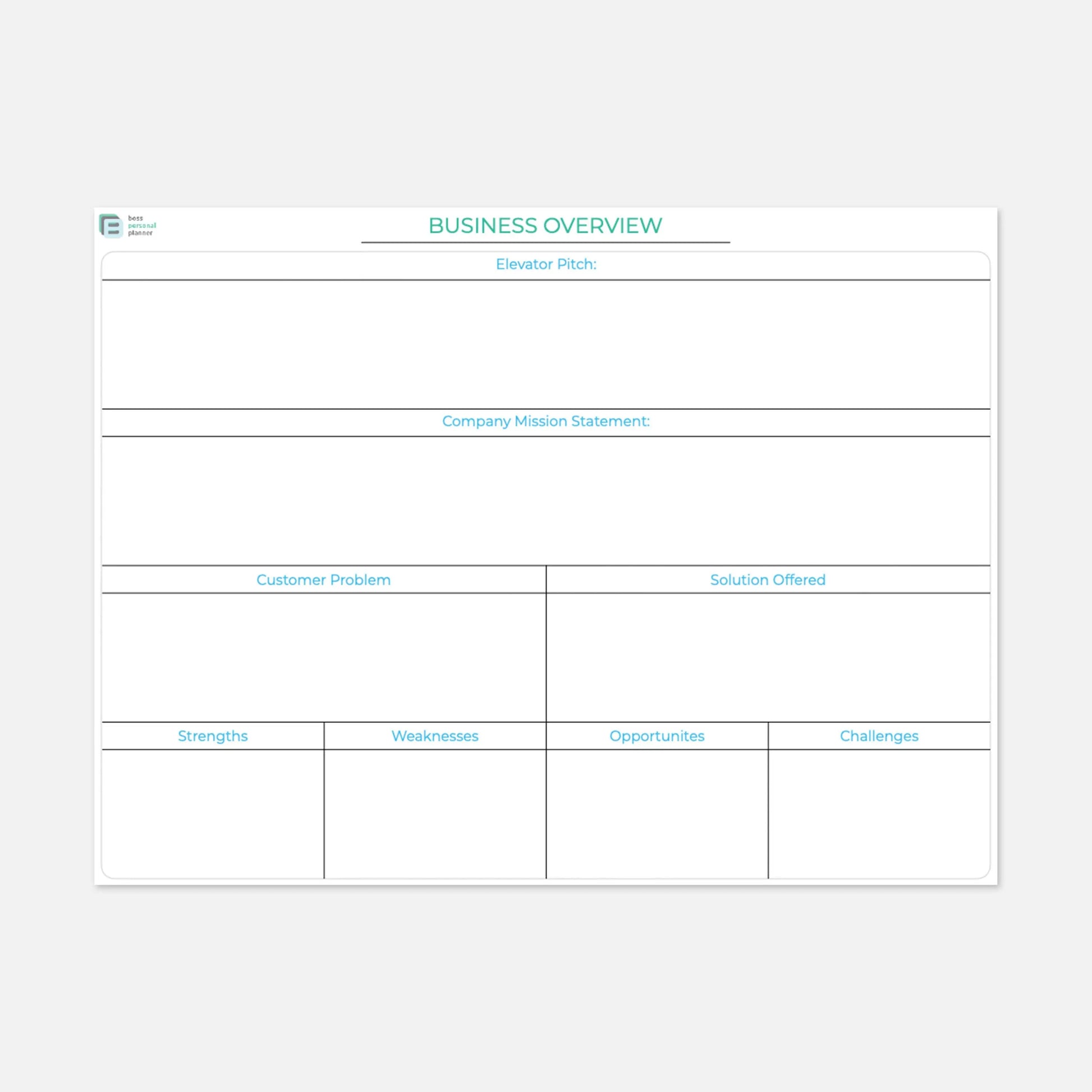 printable business planner overview