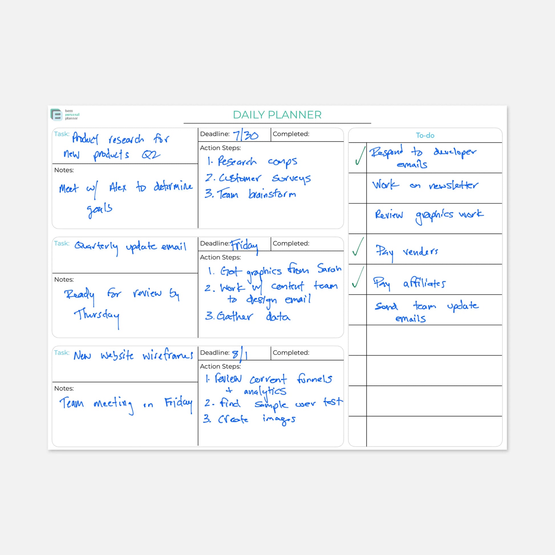 printable business planner daily planner