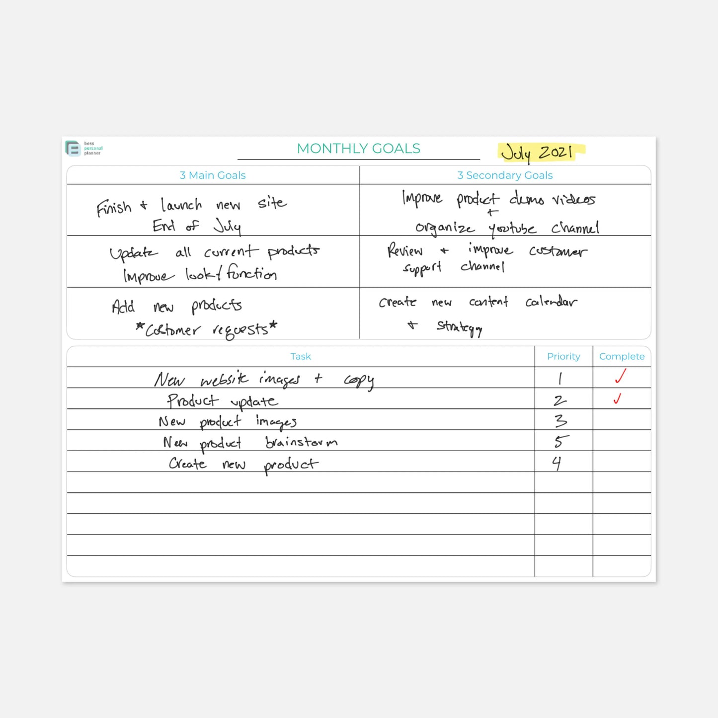 printable business planner monthly goals