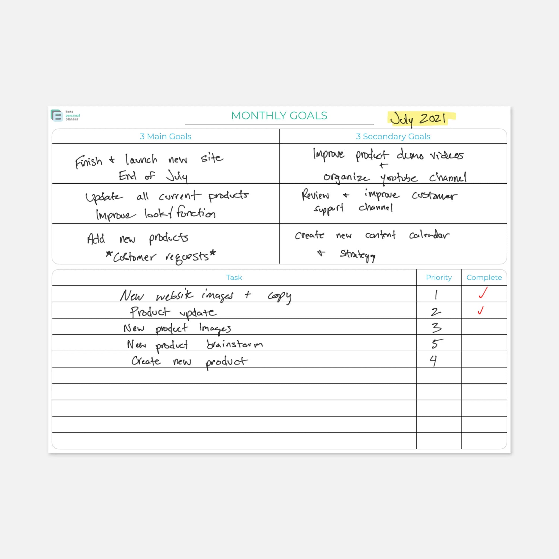 printable business planner monthly goals