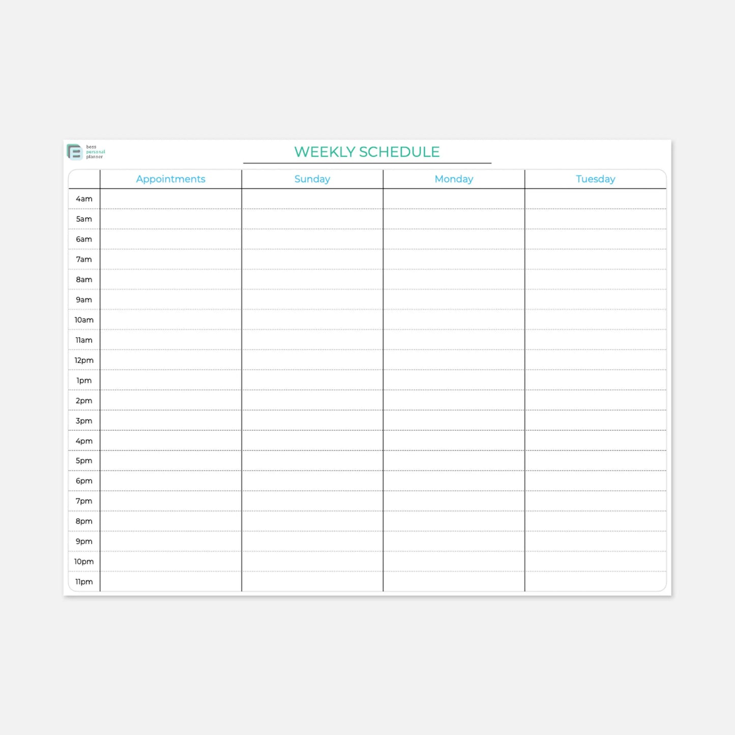 printable planner weekly schedule