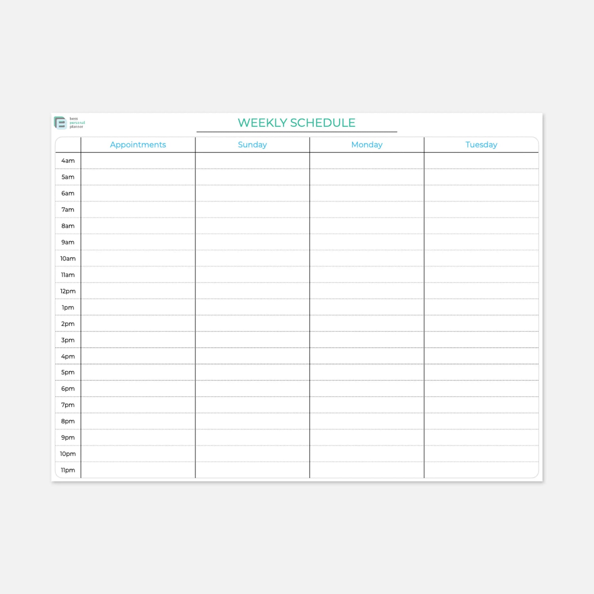 printable planner weekly schedule
