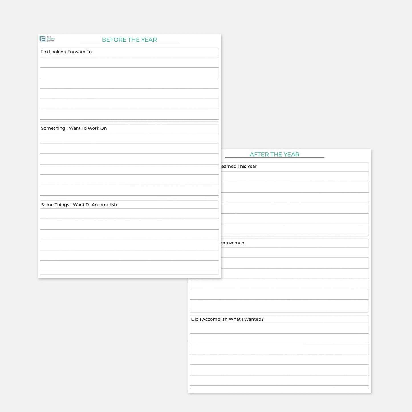 printable gratitude journal before the year and yearly review