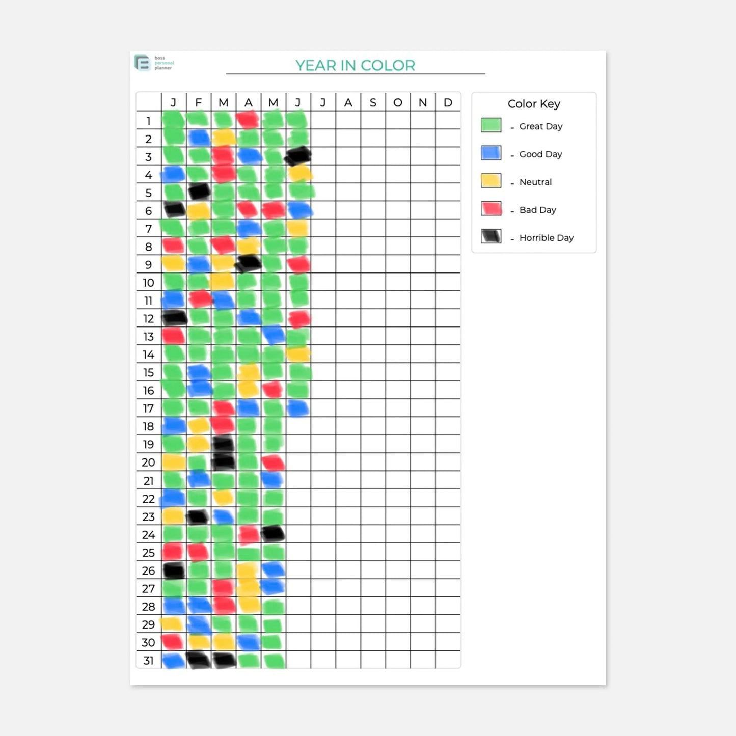 printable gratitude journal "year in color" template