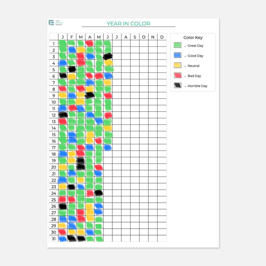 printable gratitude journal "year in color" template