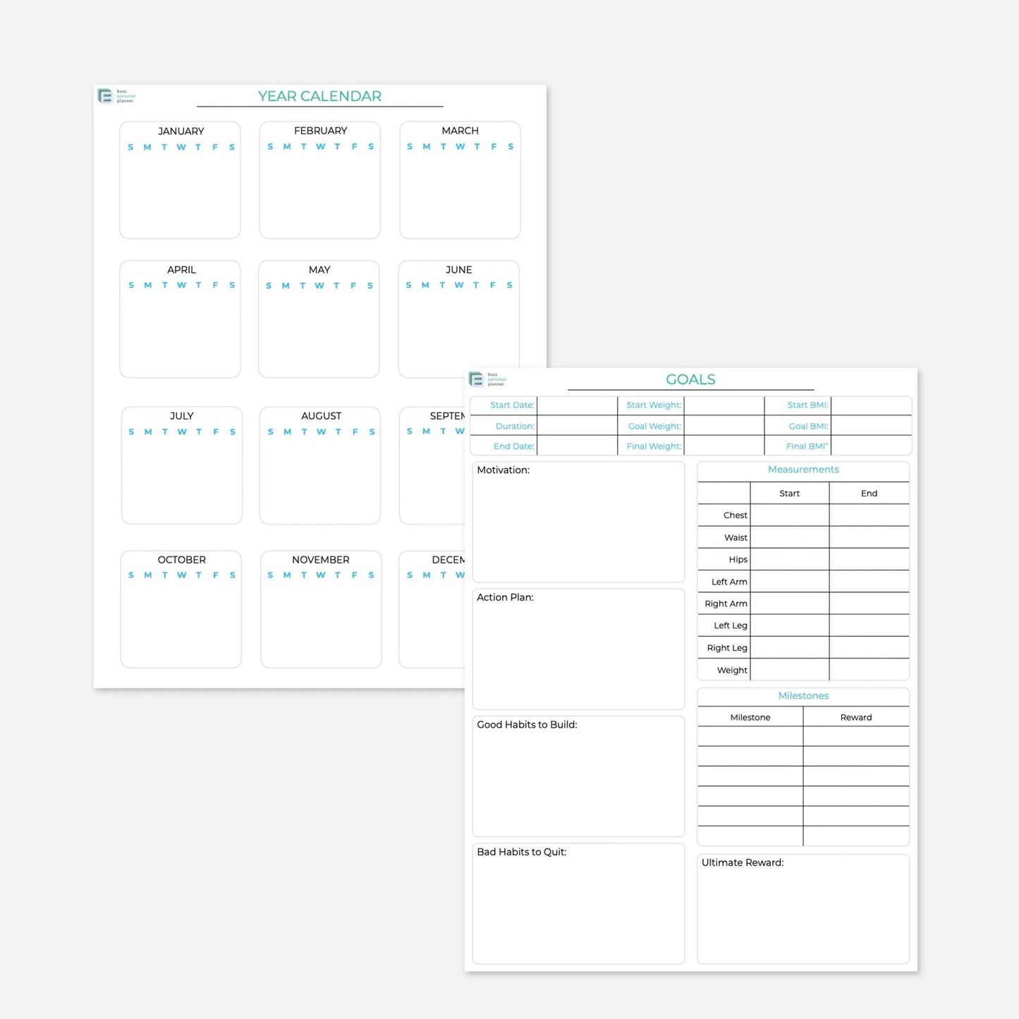 printable life calendar goal manager