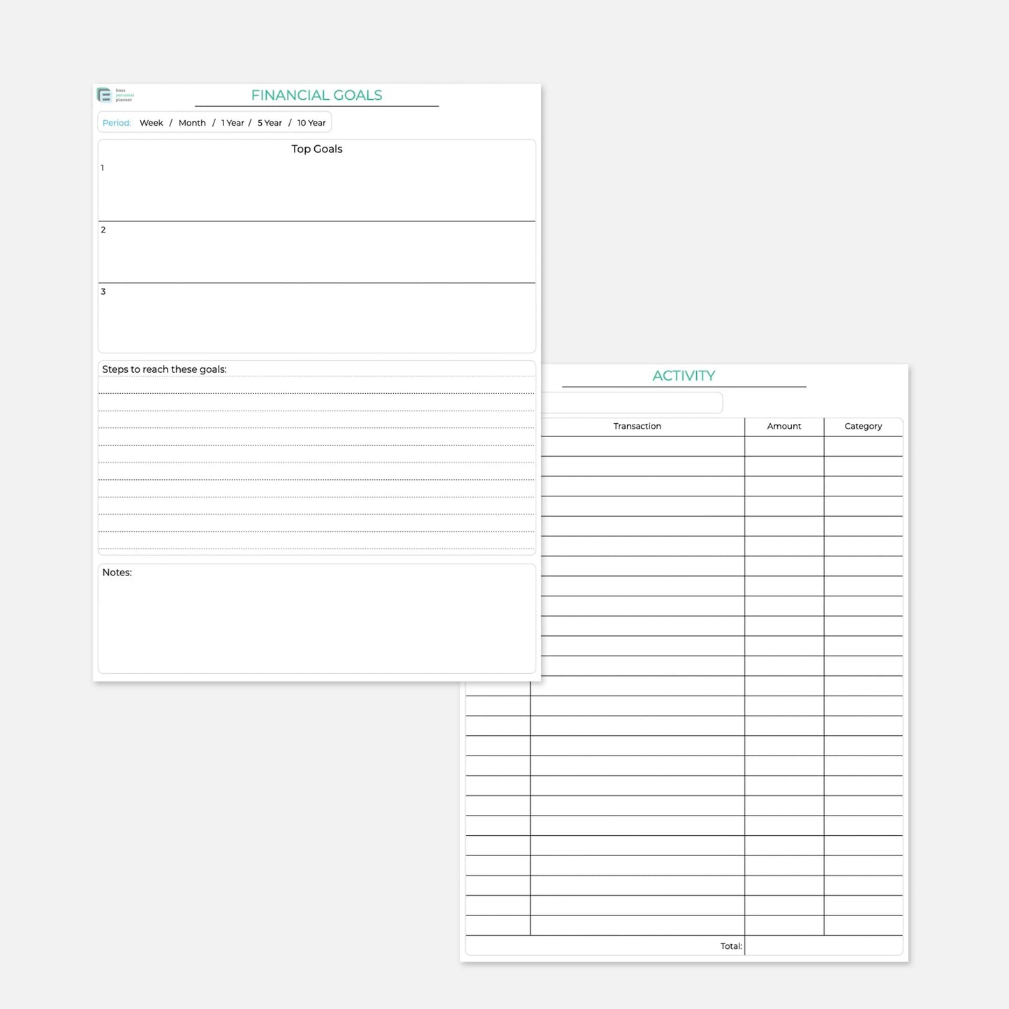 printable life planner budget goals and activity