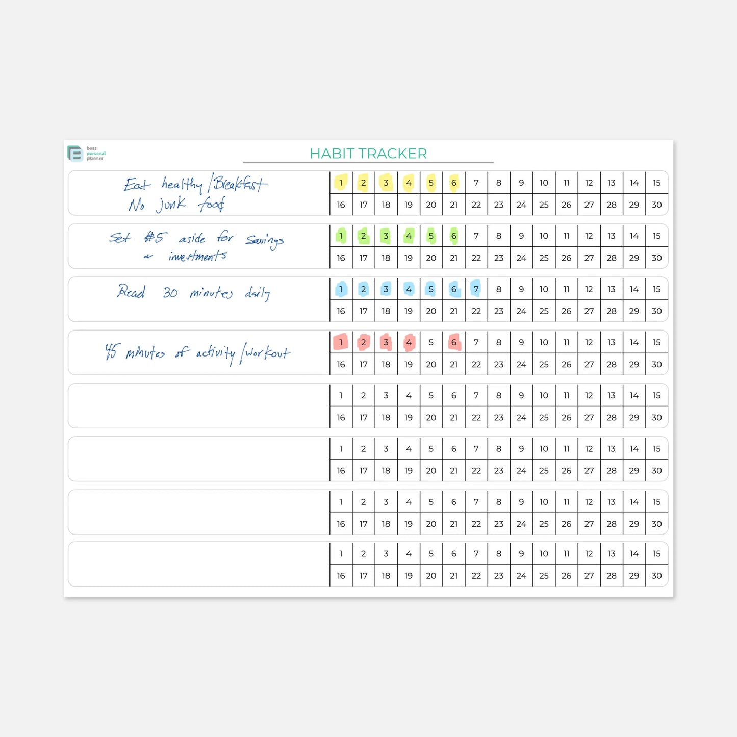 printable habit tracker daily planning