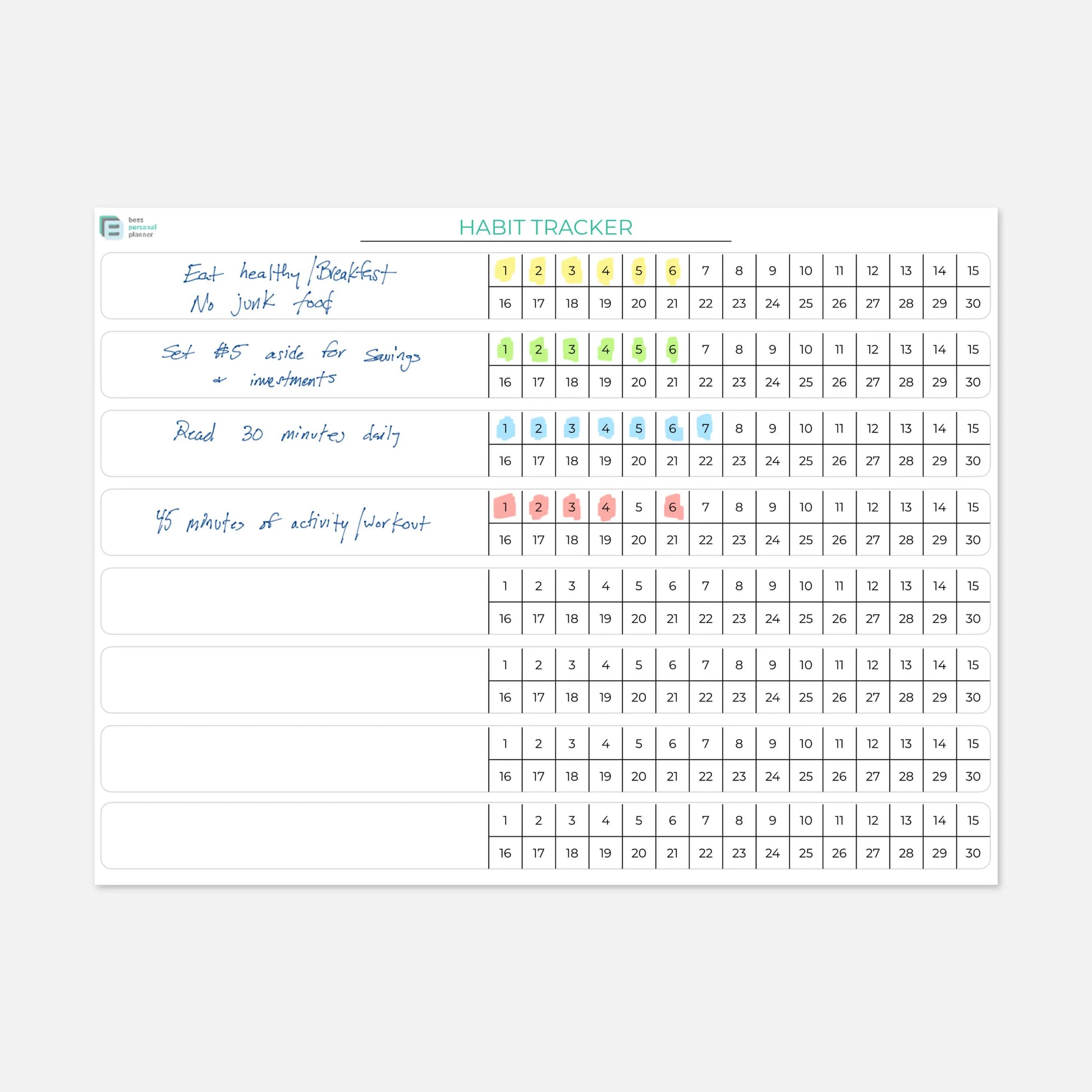 printable habit tracker daily planning