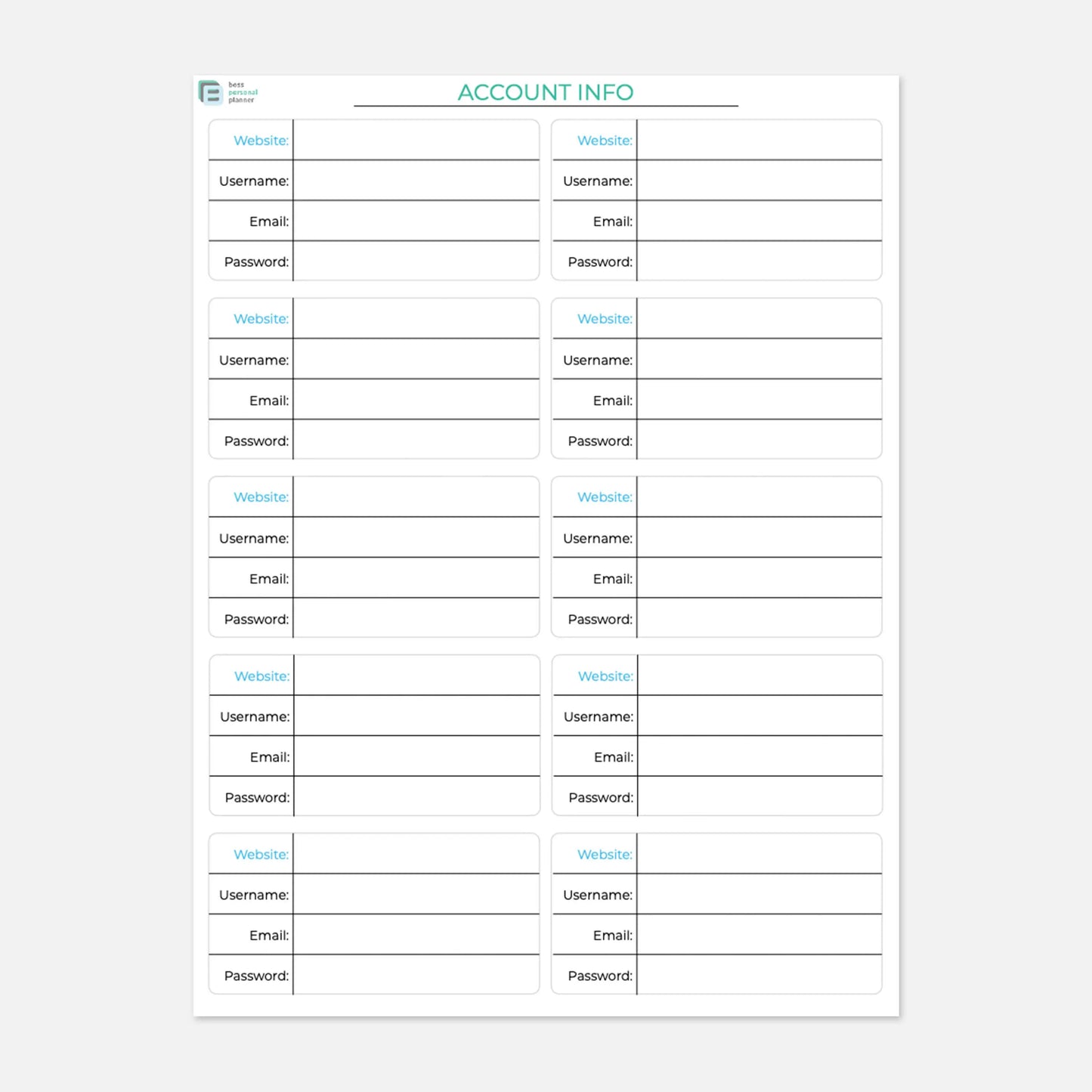 printable student planner account info