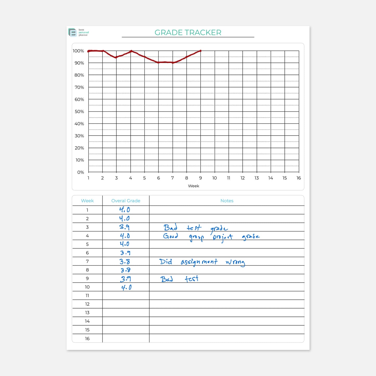 printable student planner grade tracker