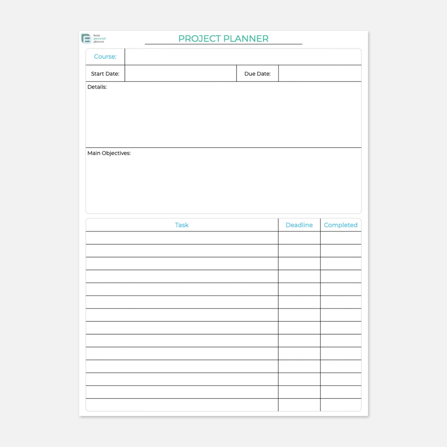 printable student planner project planner