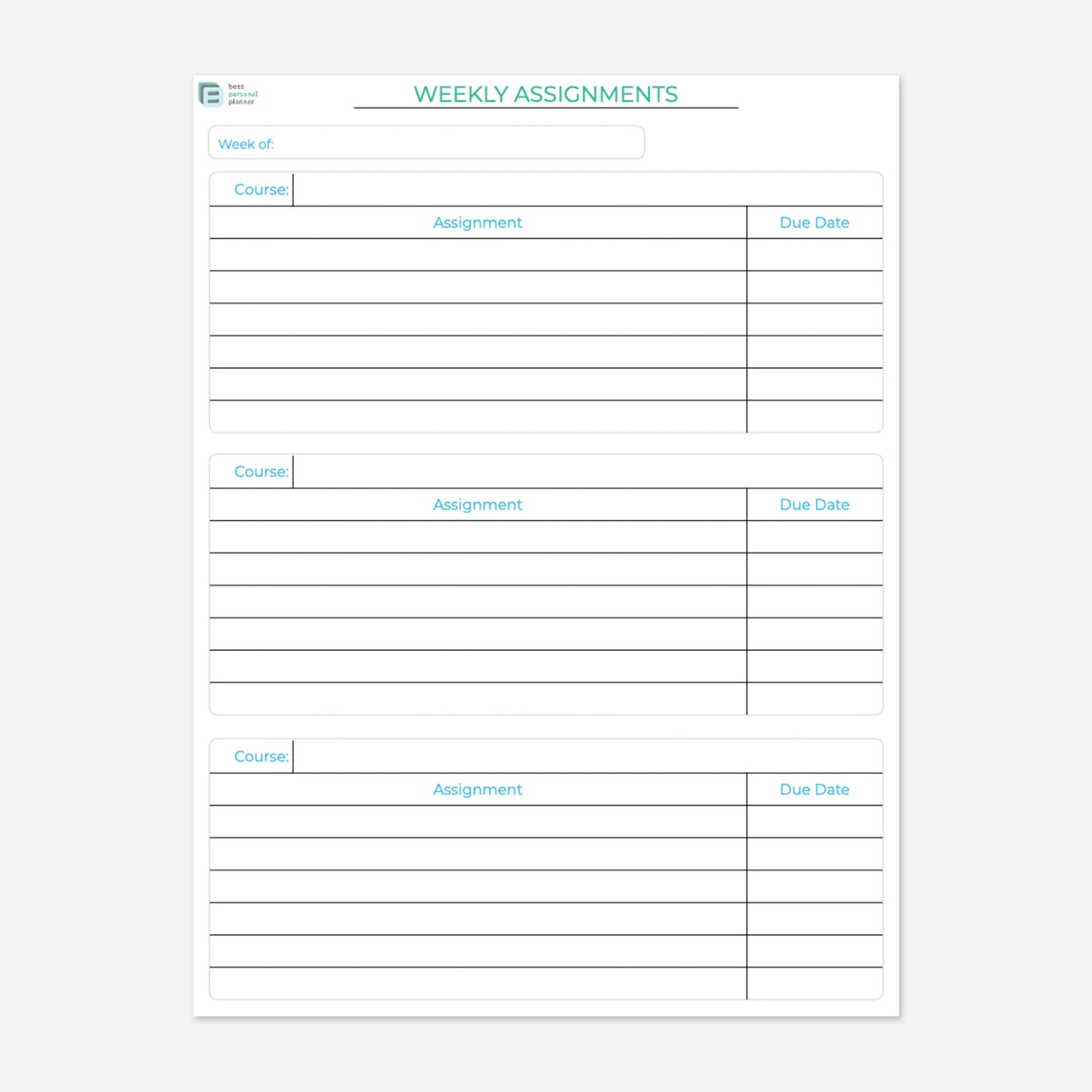 printable student planner weekly assignments