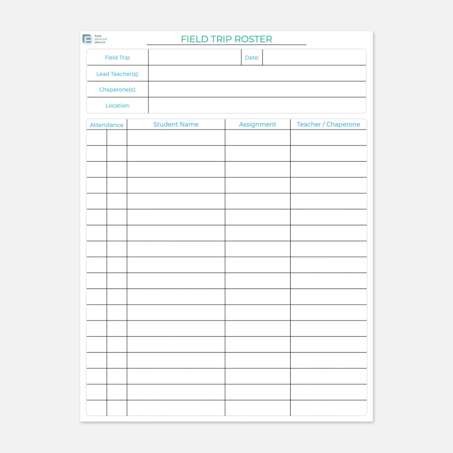 printable teacher planner field trip roster