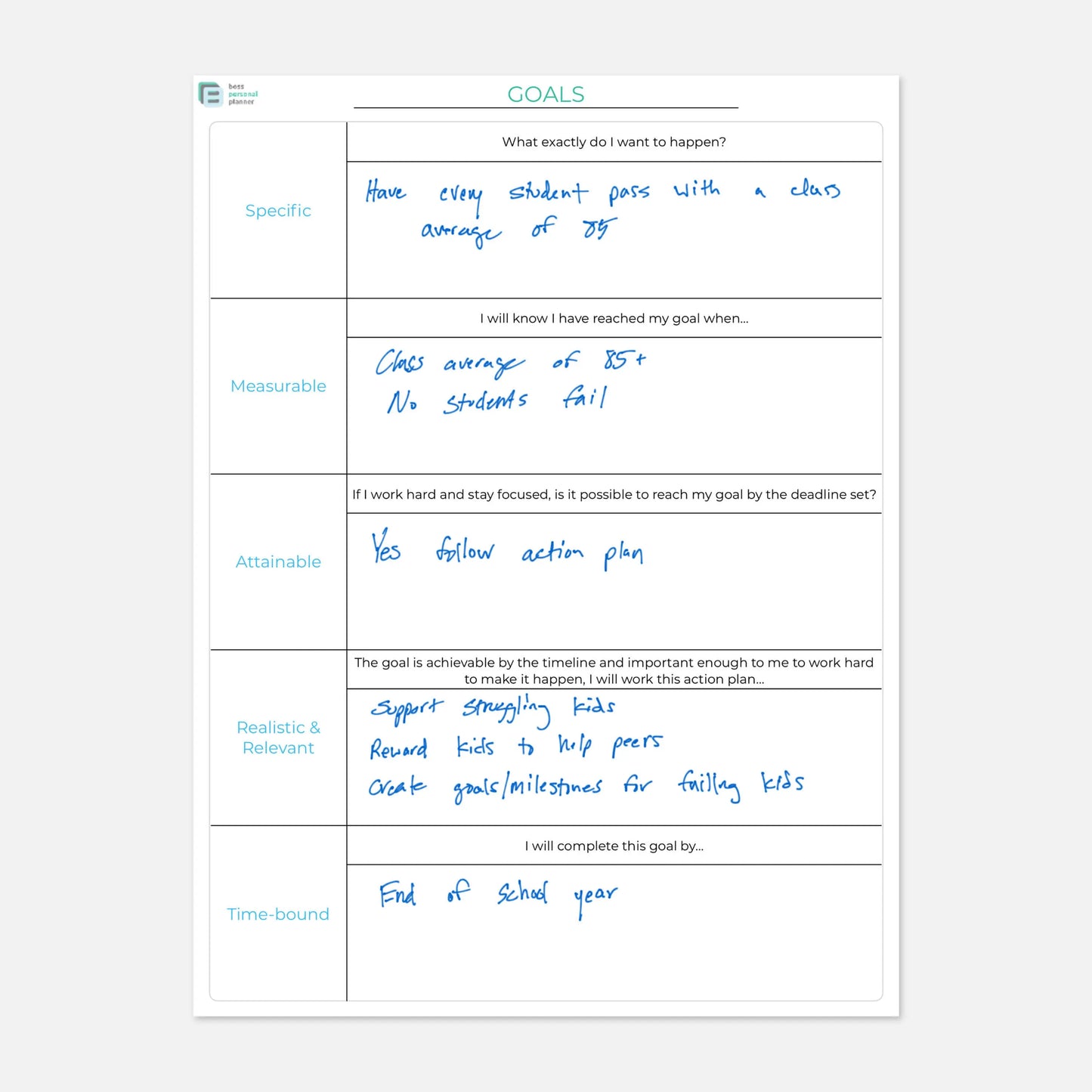printable teacher planner goals